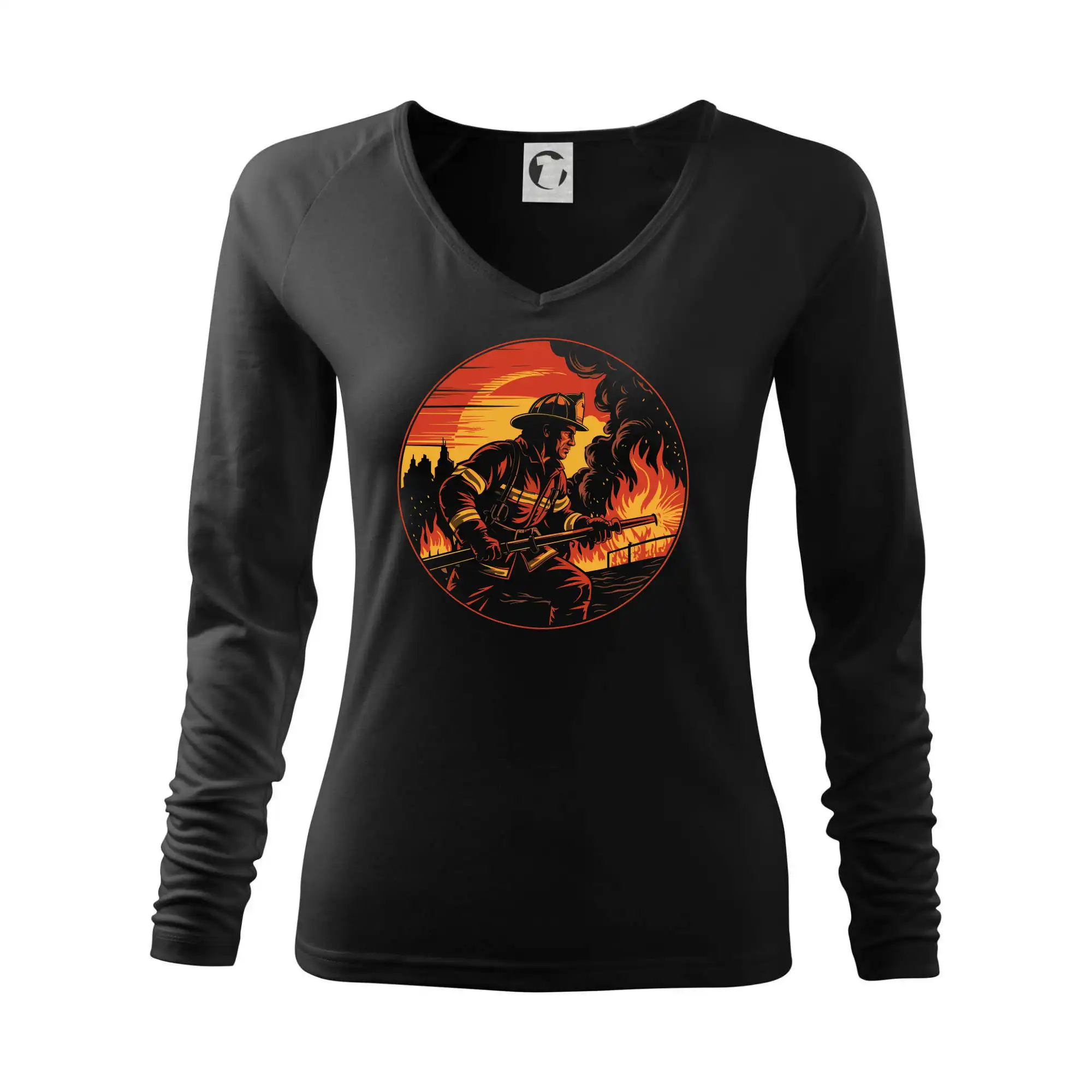 Originálne tričká pre hasičov - Hasič v kruhu hasí oheň - Tričko dámske Elegance