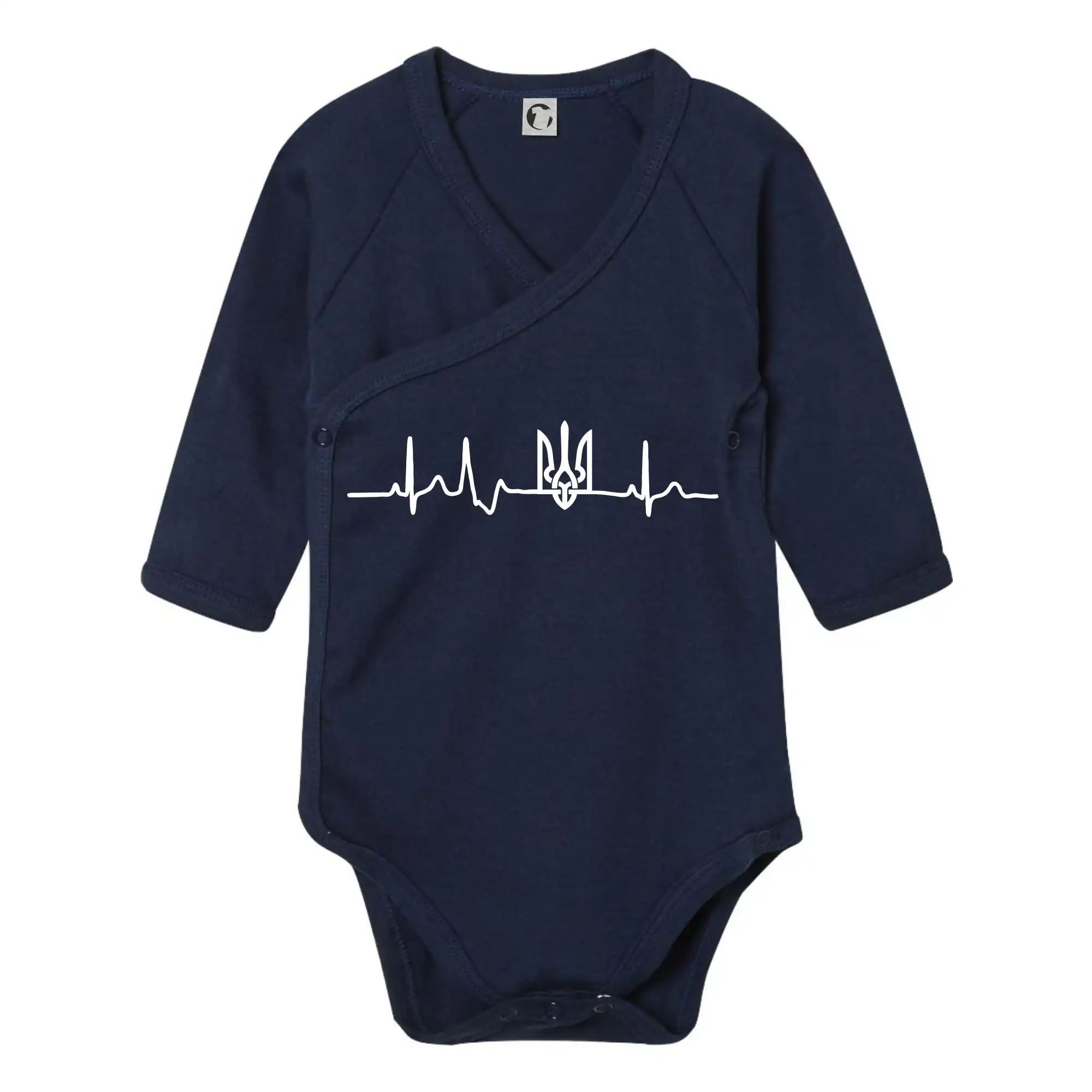 Tričká s vlajkou ukrajiny - Ekg Ukrajina trojzubec - Body zavinovacie s dlhým rukávom