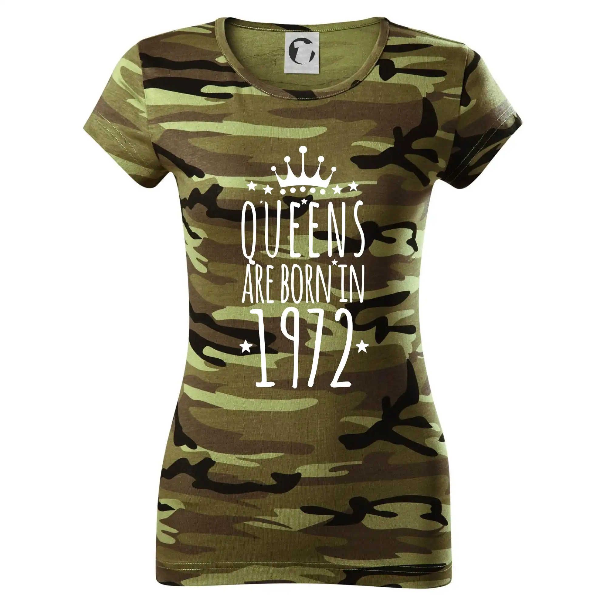 Trička s ročníkom 1972 - Queens are born in 1972 - Dámske maskáčové tričko