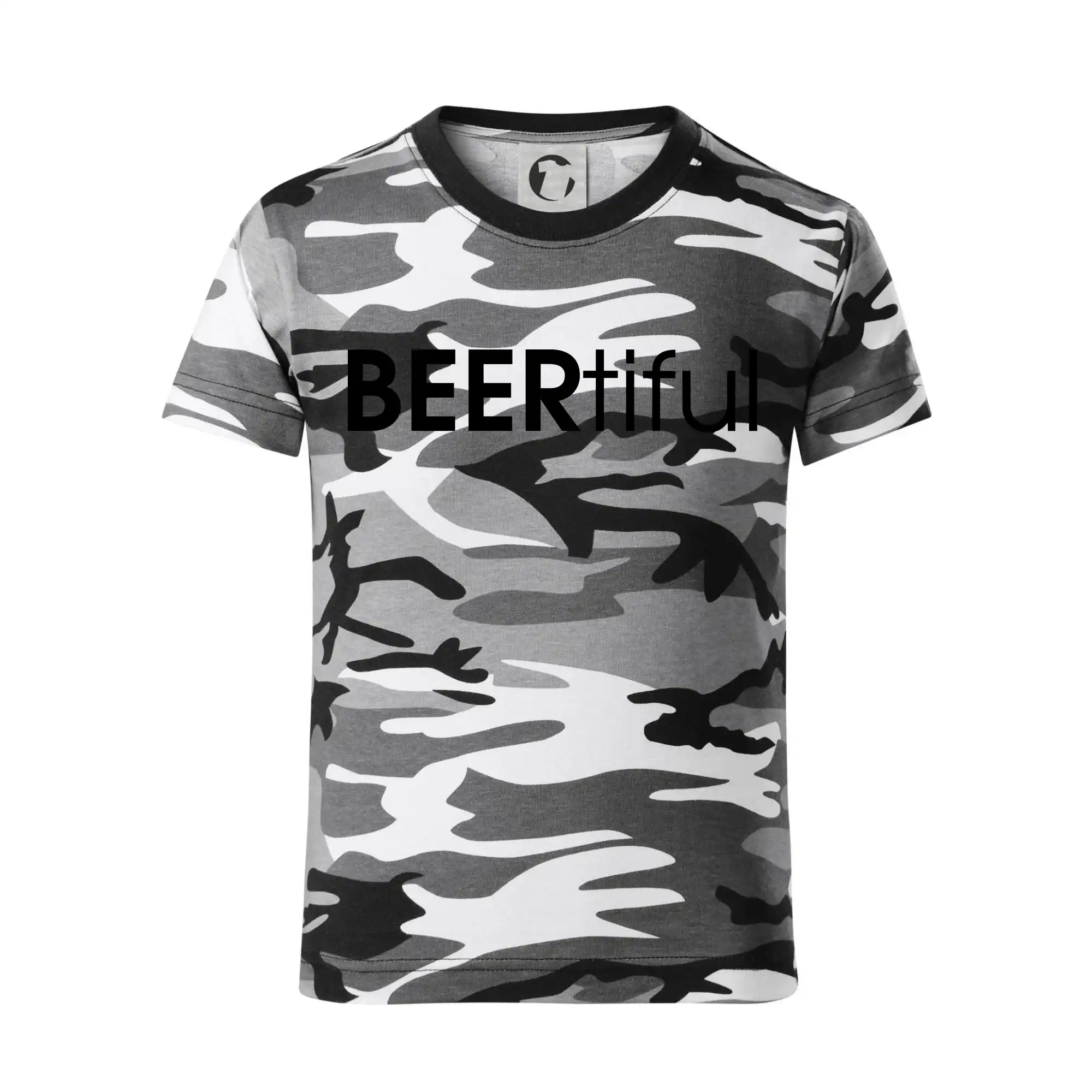 Vtipná tričká pre pivárov - Pivné nápisy BEERrtiful - Detské maskáčové tričko