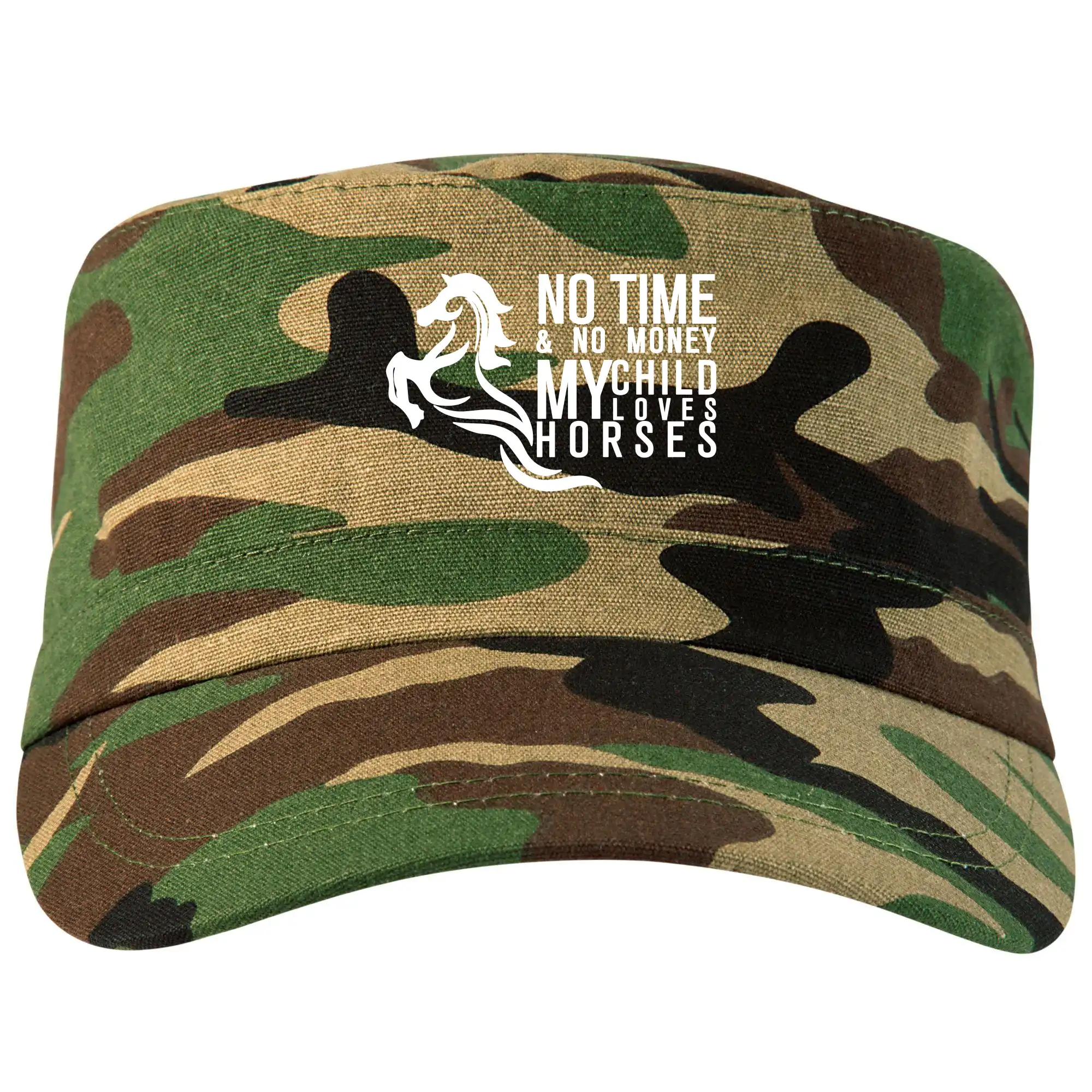 Tričká s koňmi - No time no money my child loves horses - Šiltovka CAMO