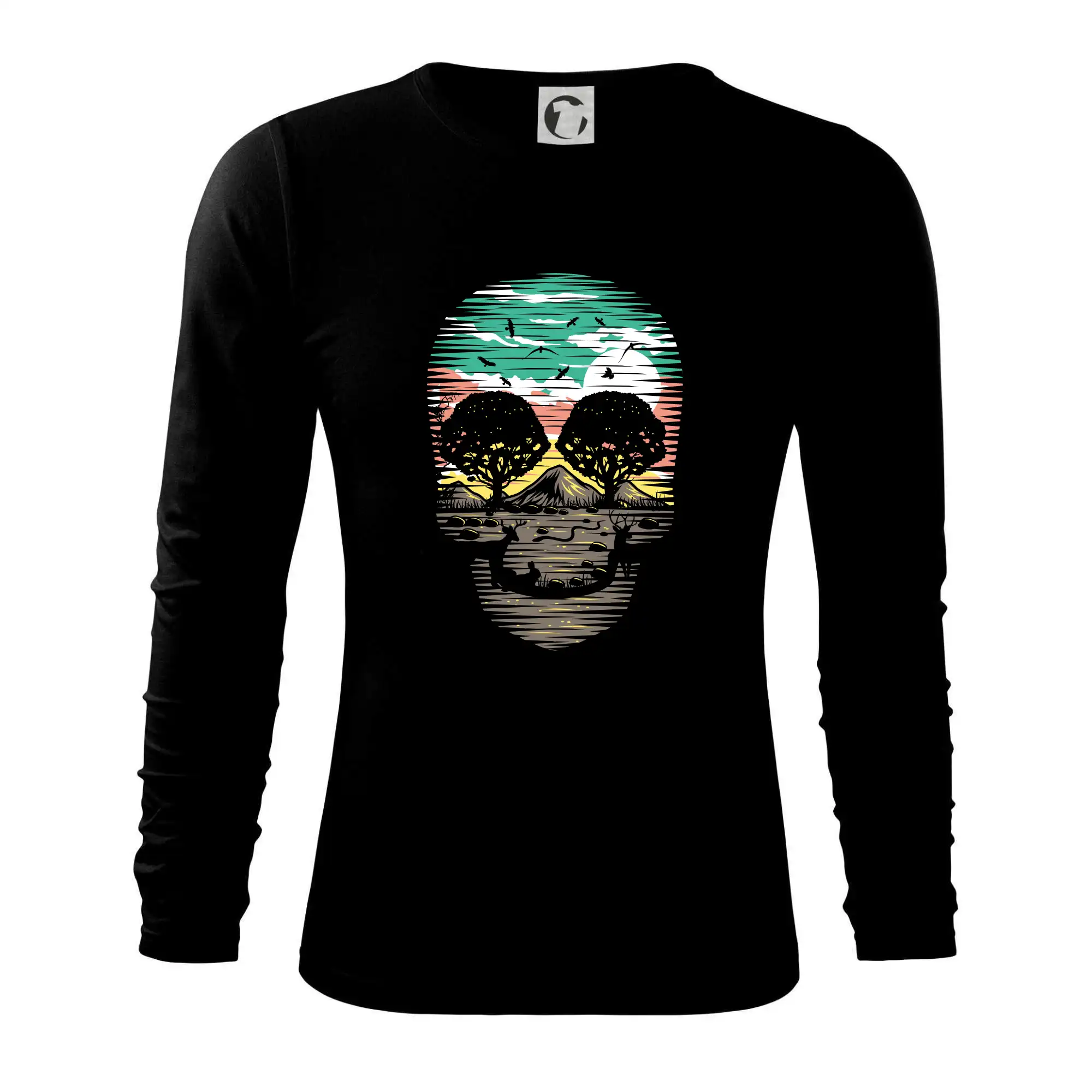 Grafické tričká - Príroda v lebke farebná - Tričko s dlhým rukávom FIT-T long sleeve