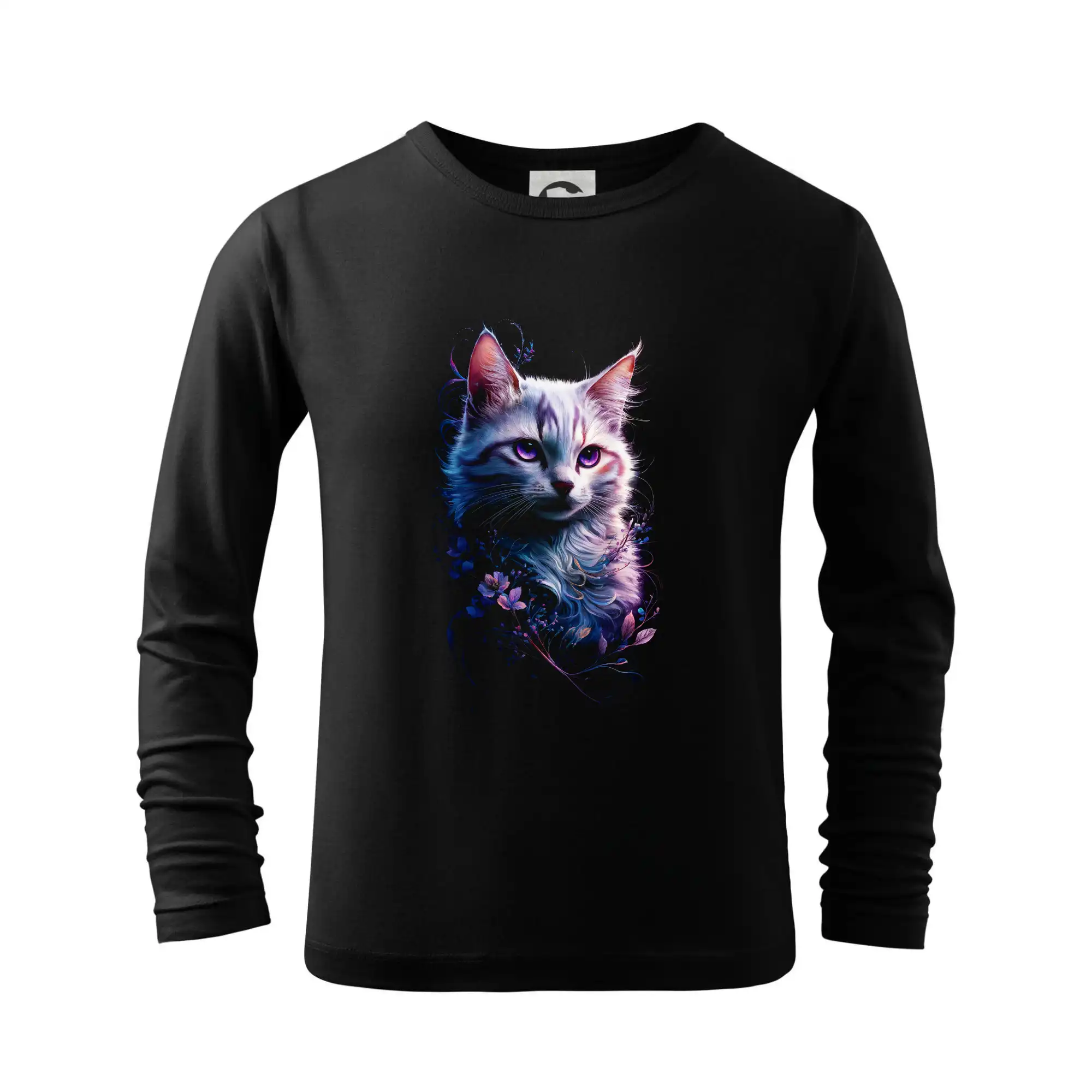 Vtipná tričká s mačkou - Biela mačka a kvety - Tričko detské Long Sleeve