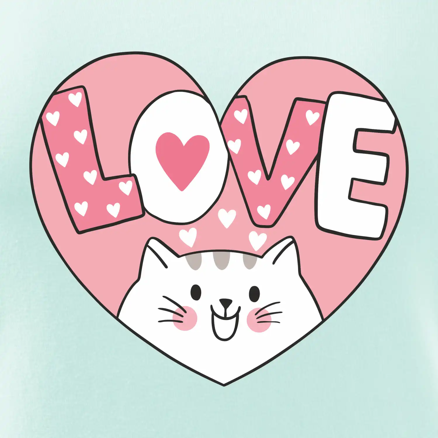 Kočka love - růžové srdce