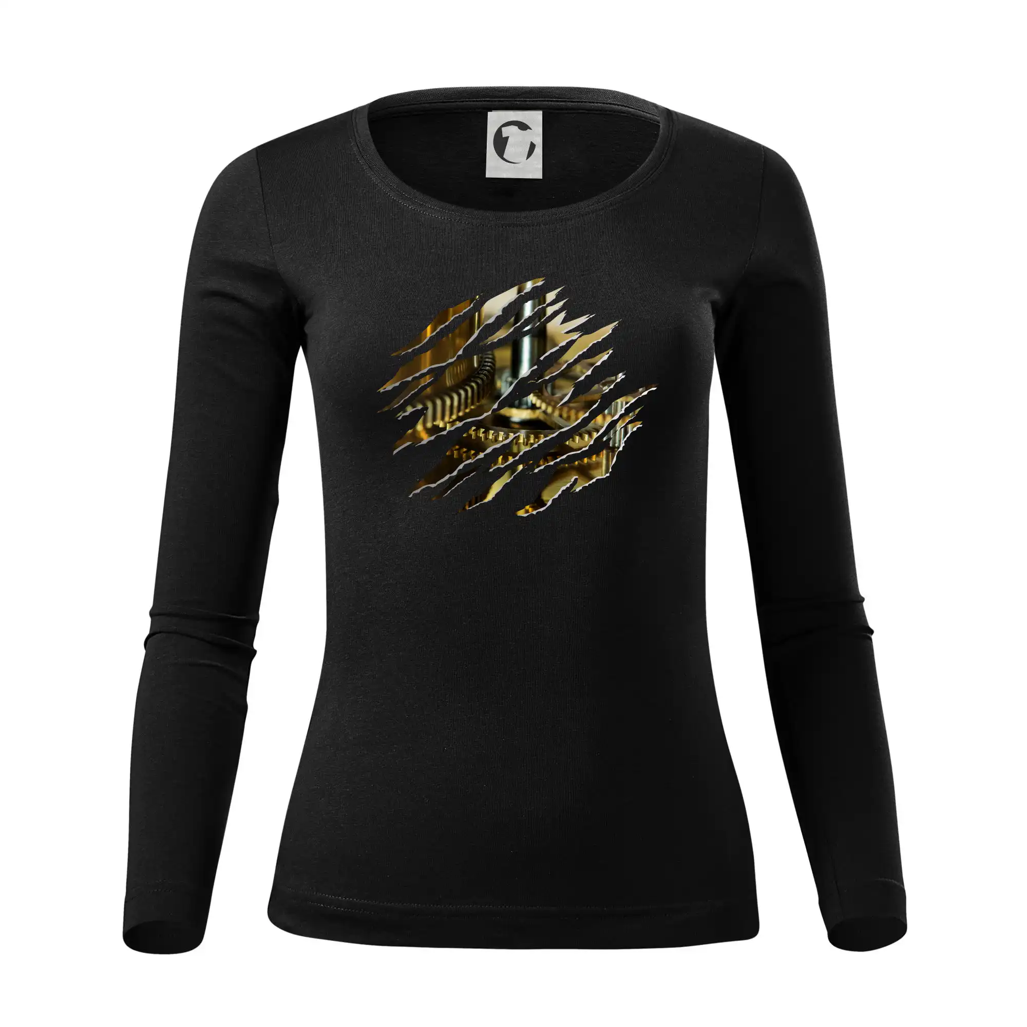 Grafické tričká - Roztrhnuté triko - hodinový strojček - Dámske tričko FIT-T LS - zužené