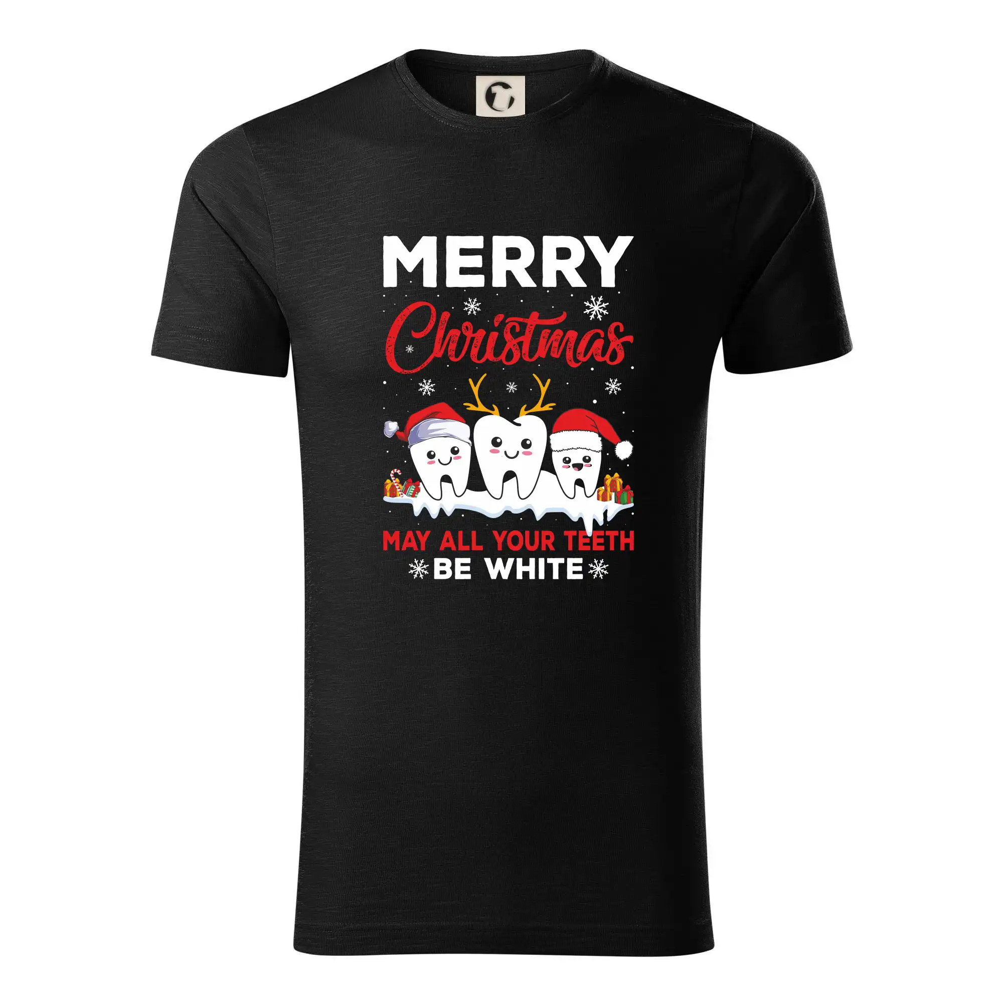 Vianočné tričká - Merry Christmas teeth be white - Tričko z organickej bavlny