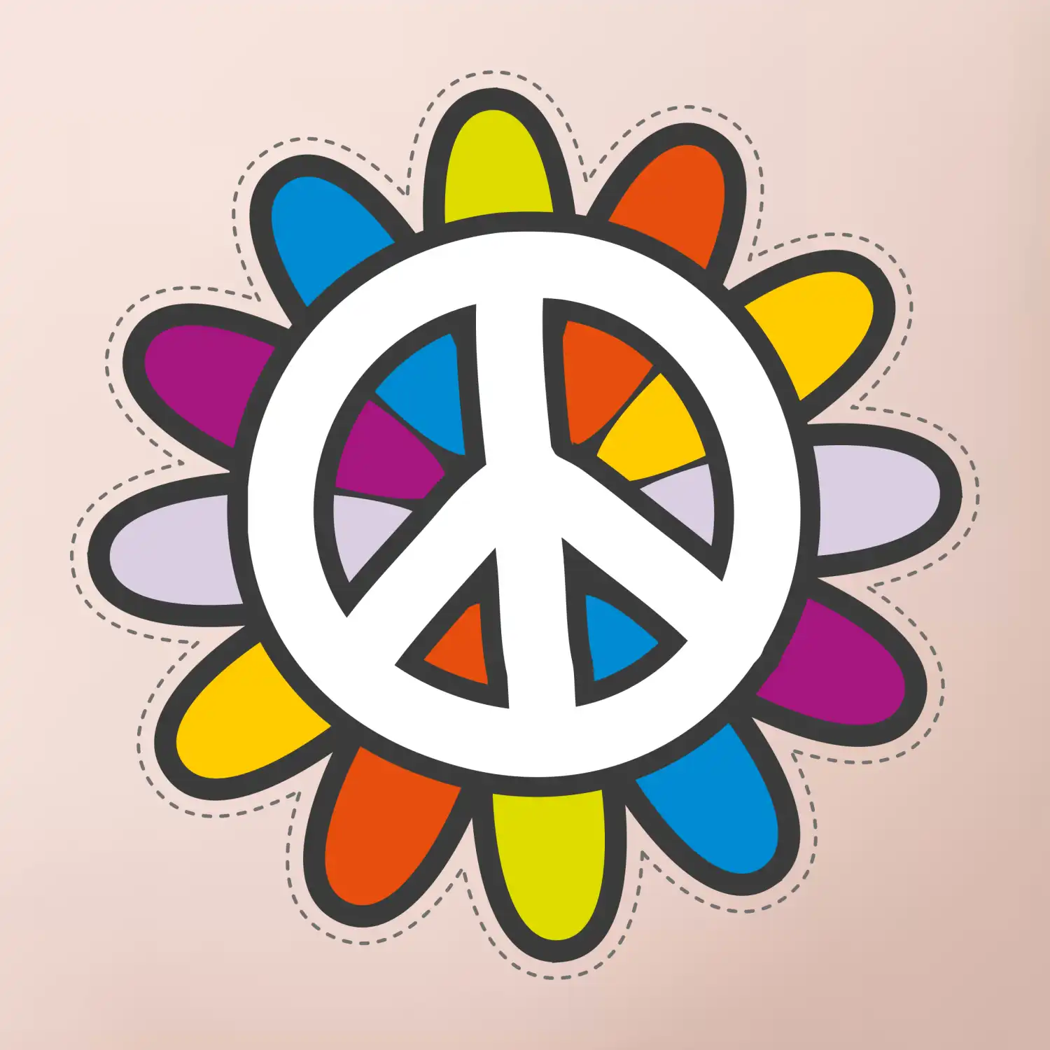 Peace symbol s kreslenou květinou