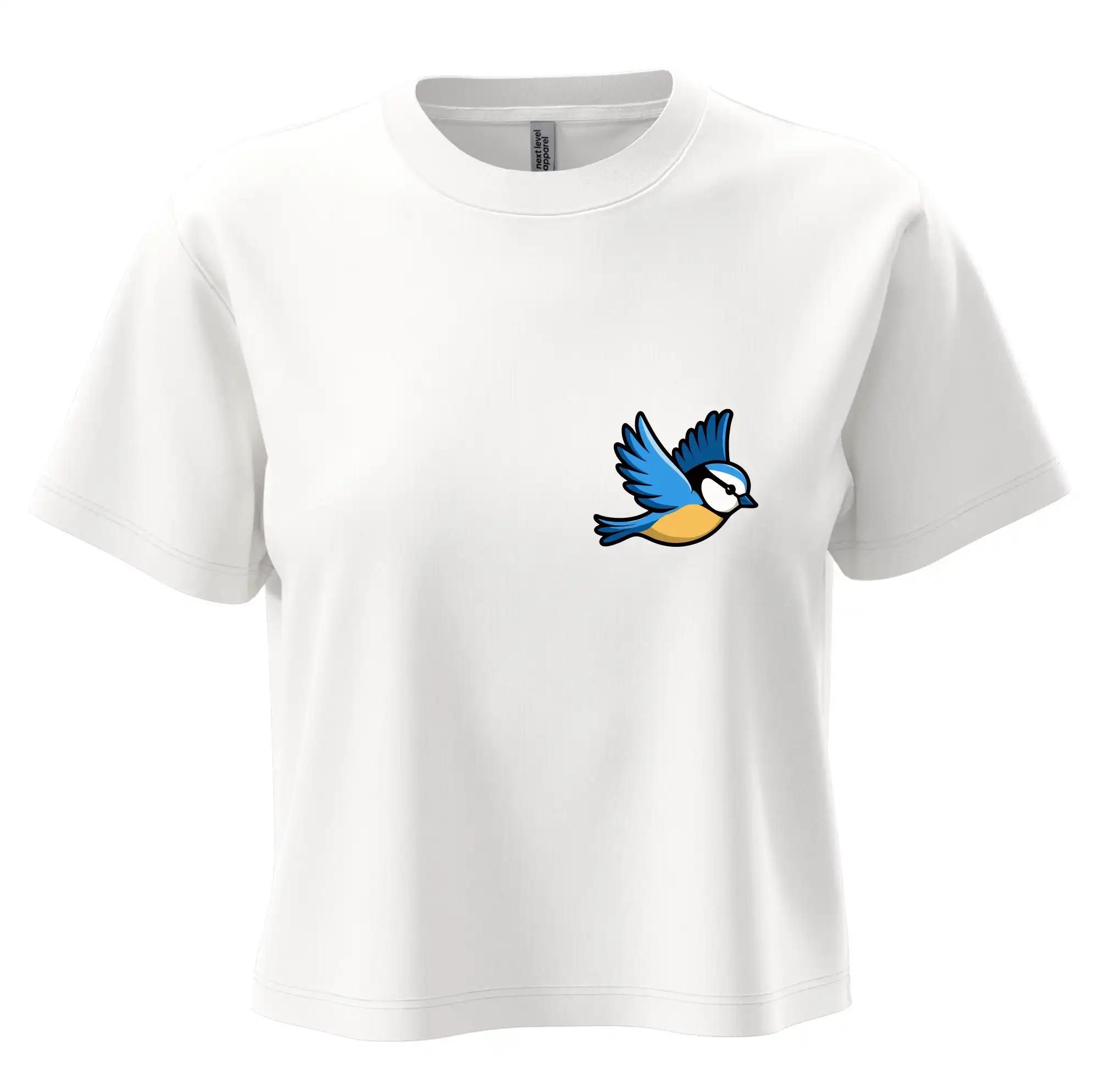 Tričko s motívmi vtákov - Sýkorka modrinka na prsníku - Boxy cropped tričko OVERSIZE