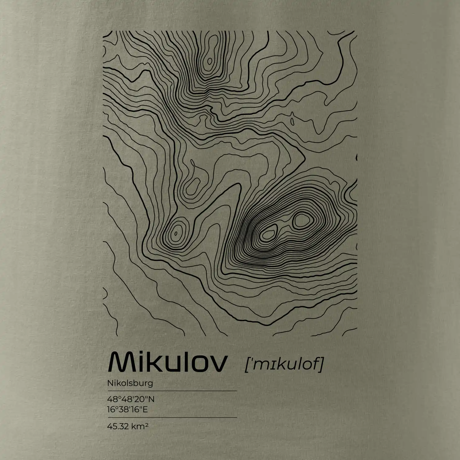 Mikulov - vrstevnice v obdélníku