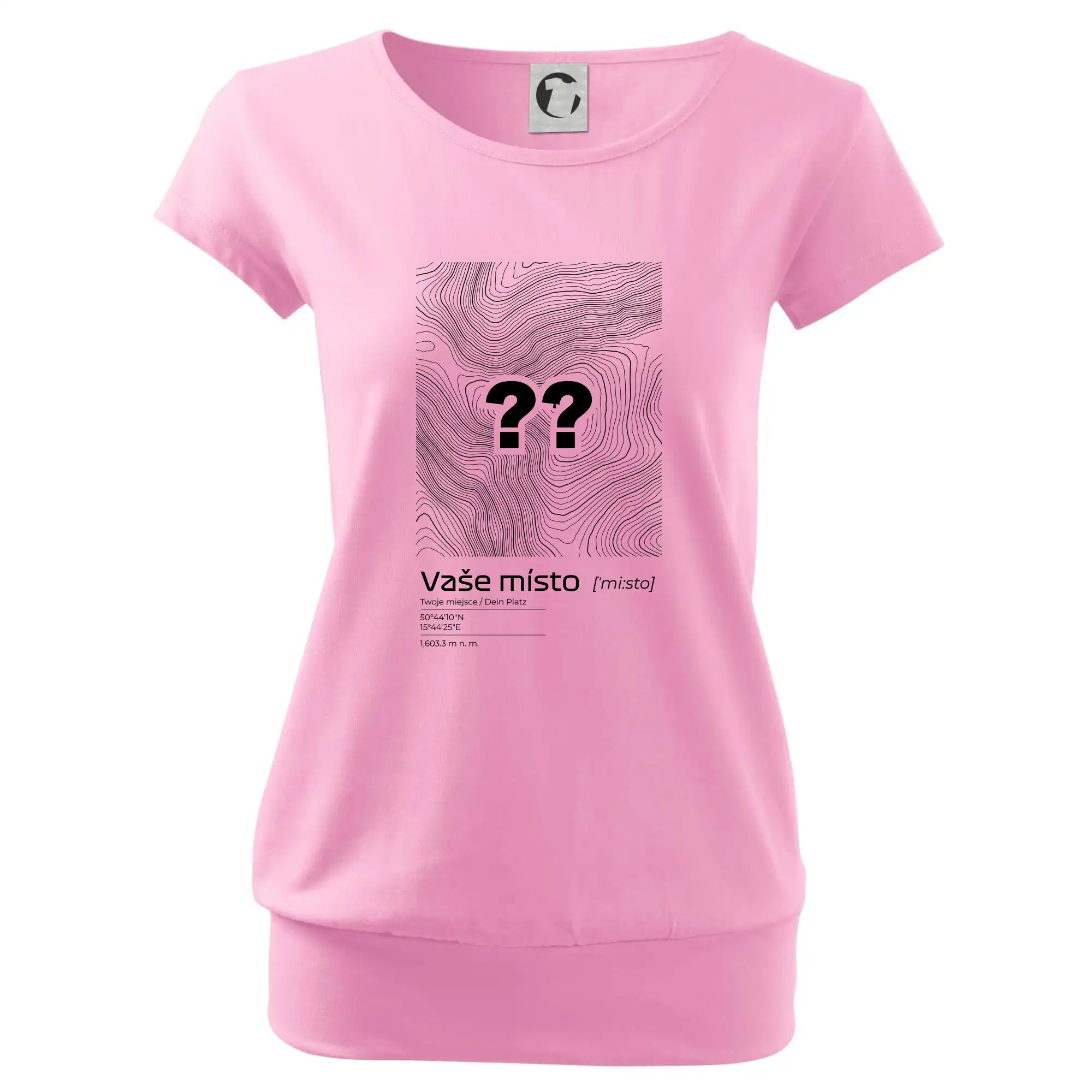 Tričká s vrstevnicami – originálne horské motívy - Vaše miesto - vrstevnice v obdĺžniku - Voľné tričko city