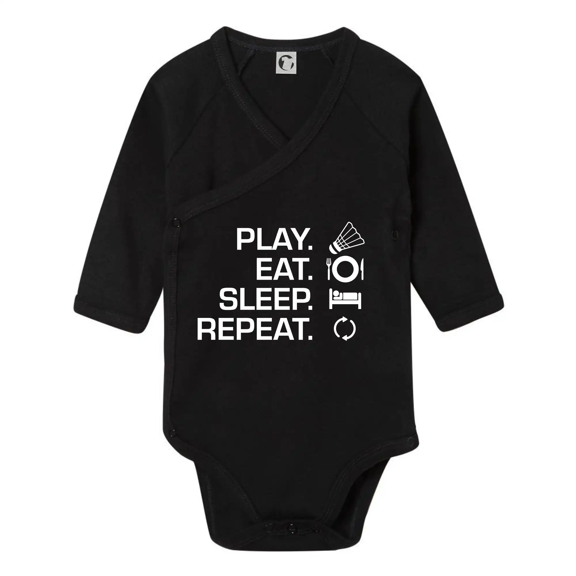 Tričká na bedminton - Play Eat Sleep Repeat badminton - Body zavinovacie s dlhým rukávom