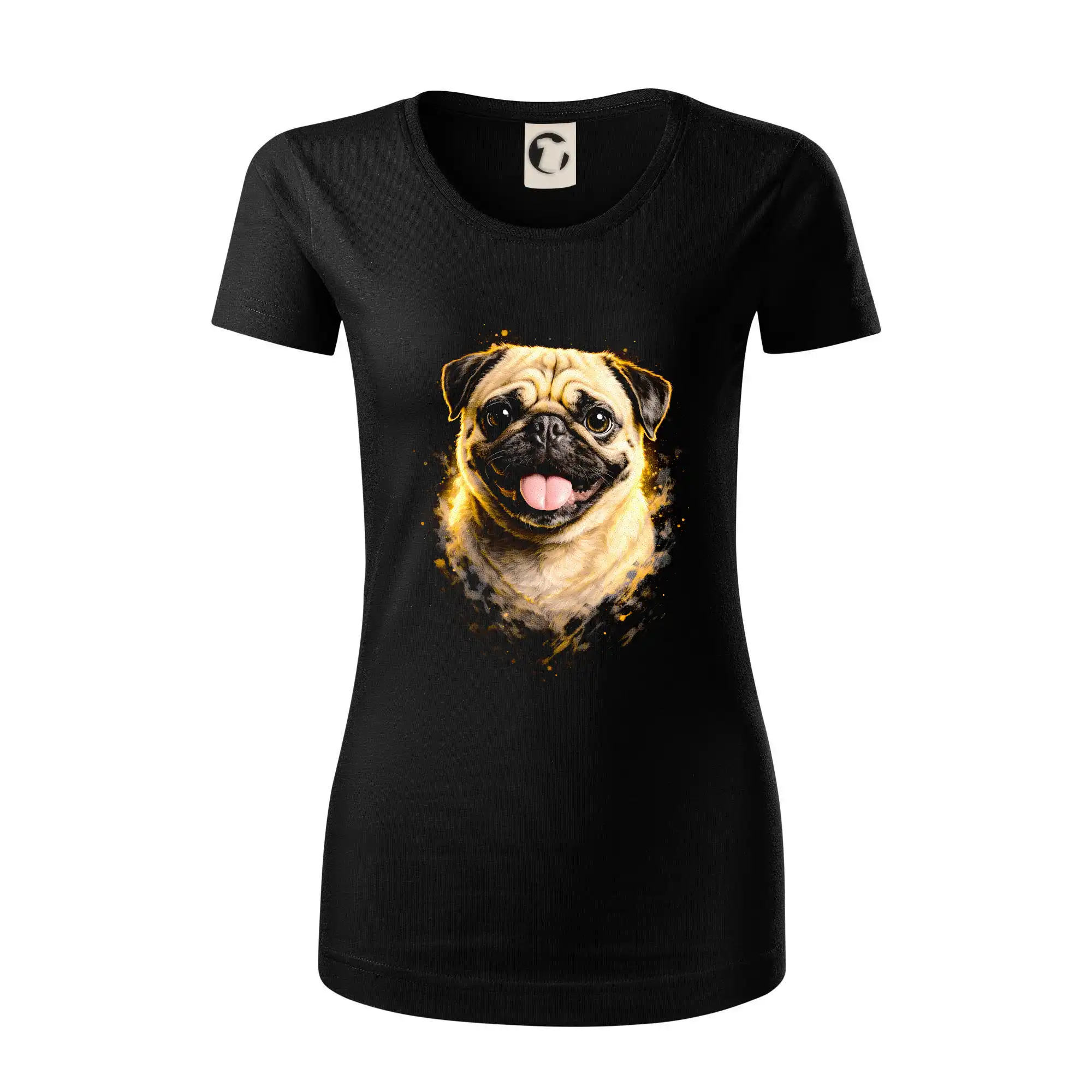 Mops na tričku - Obrázok poltón Mops - Dámske tričko z organickej bavlny Origin (GOTS)