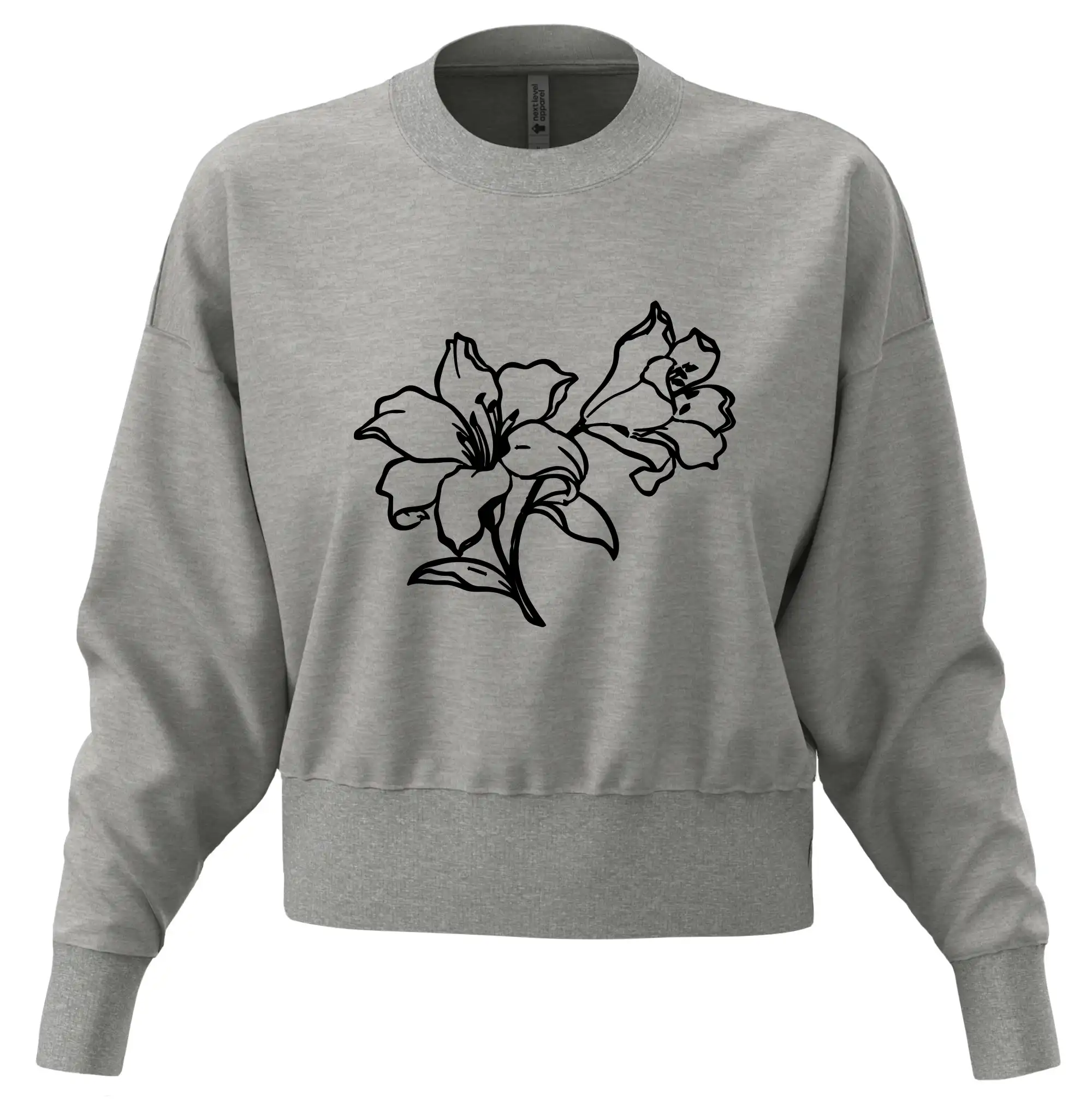 Tričká s kvetinami - Ľalia čiernobiela - Mikina oversize crop OVERSIZE