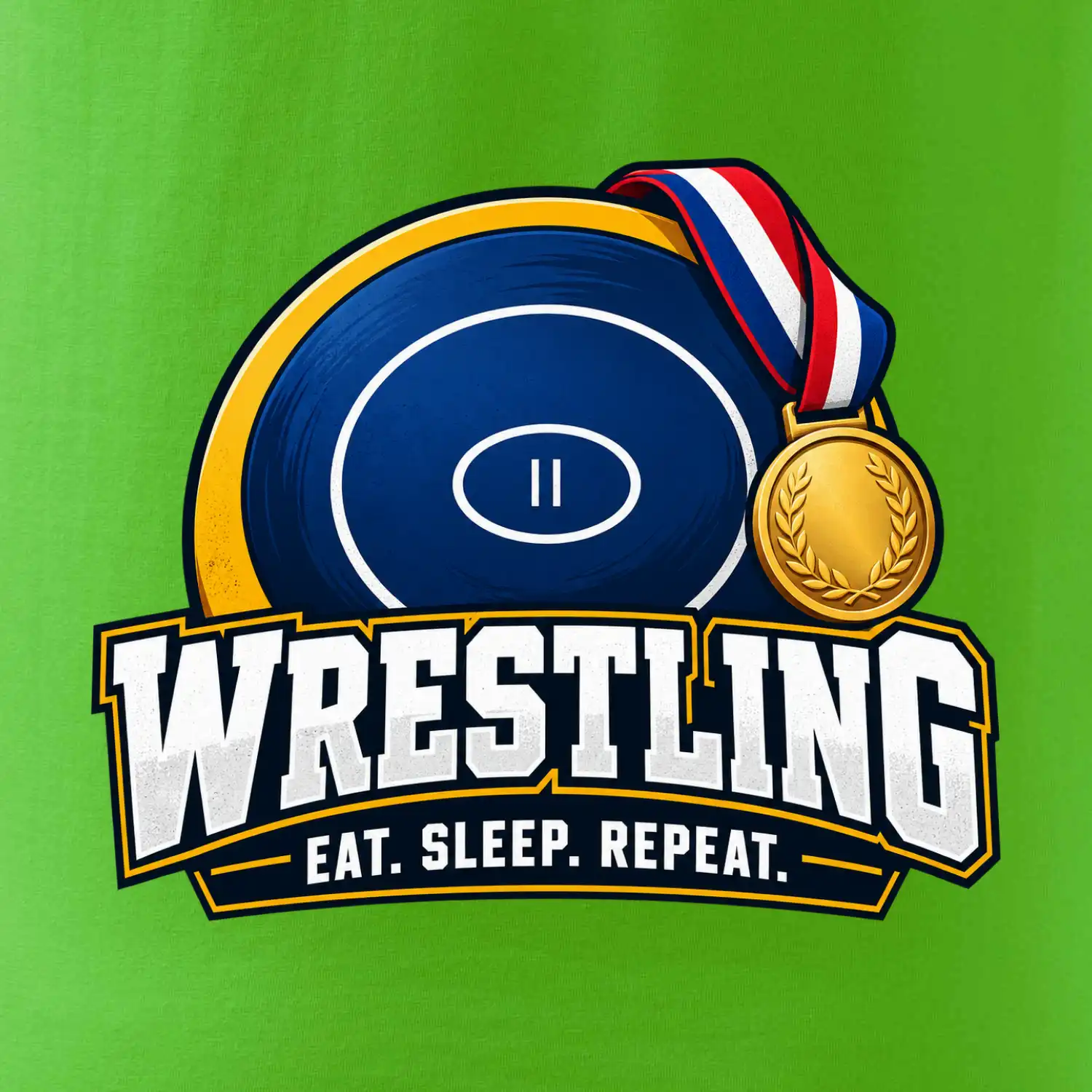 Zápasnická žíněnka se zlatou medailí eat sleep wrestling  repeat