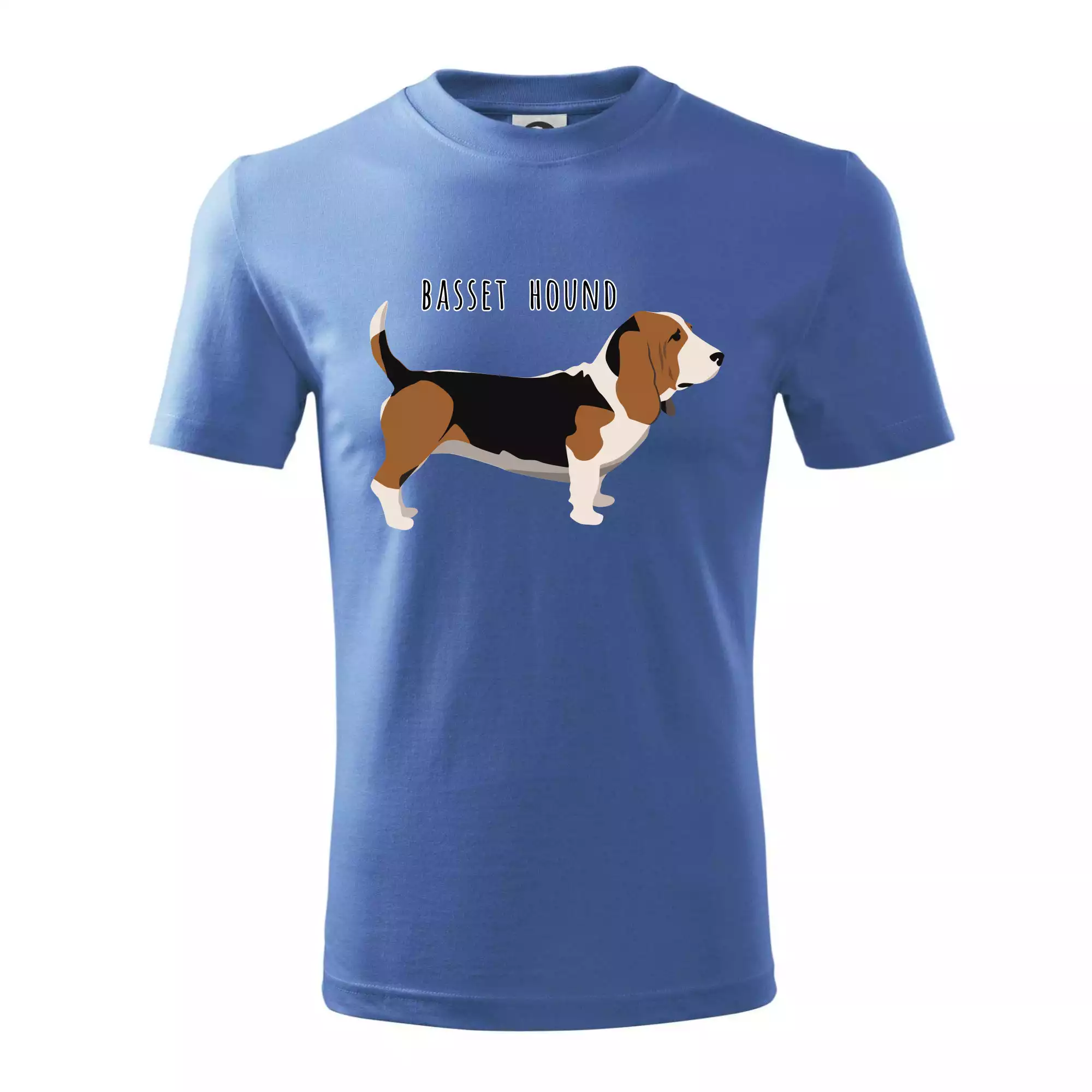 Basset hound pes s nápisem