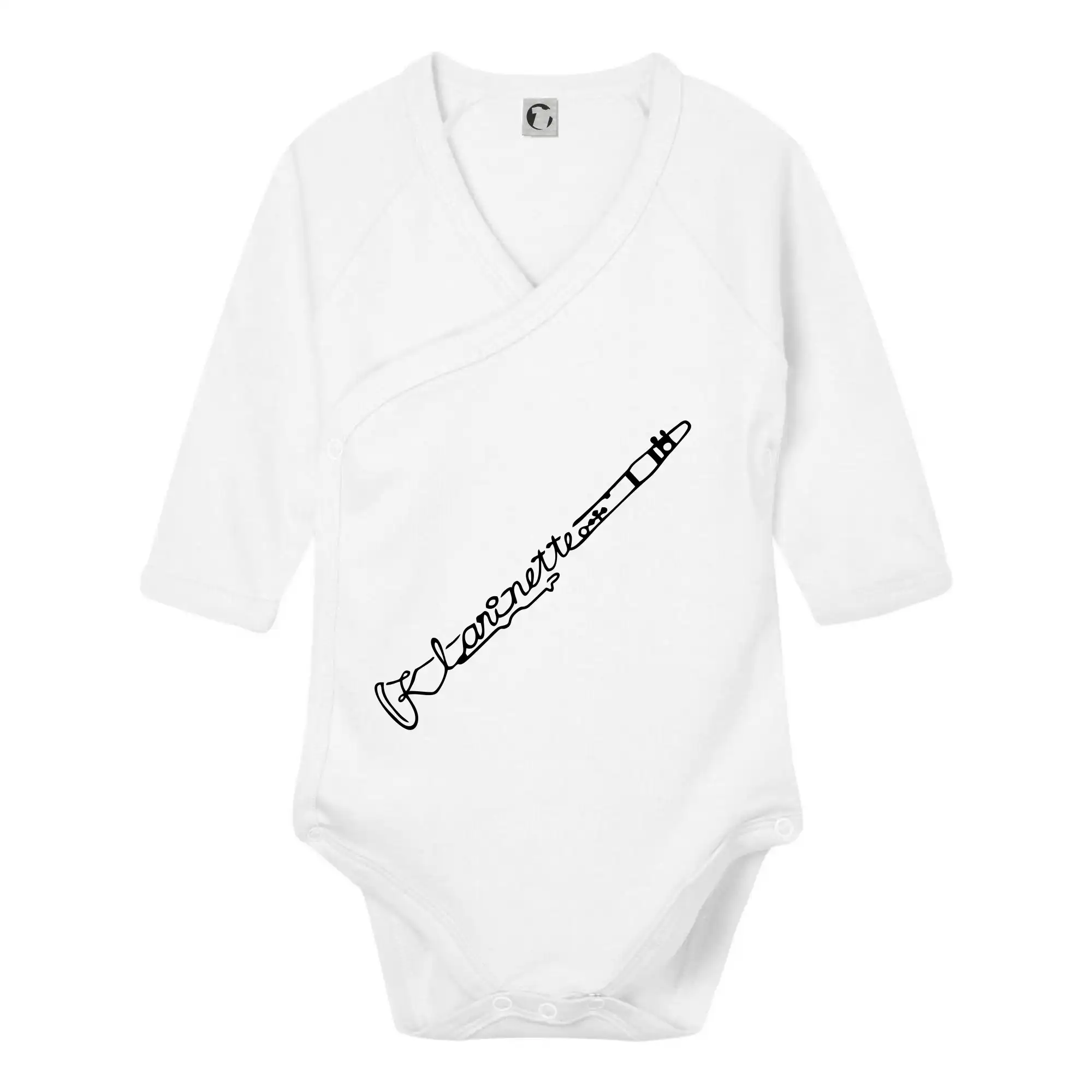 Hudobné tričká - Klarinet nápis - Body zavinovacie s dlhým rukávom