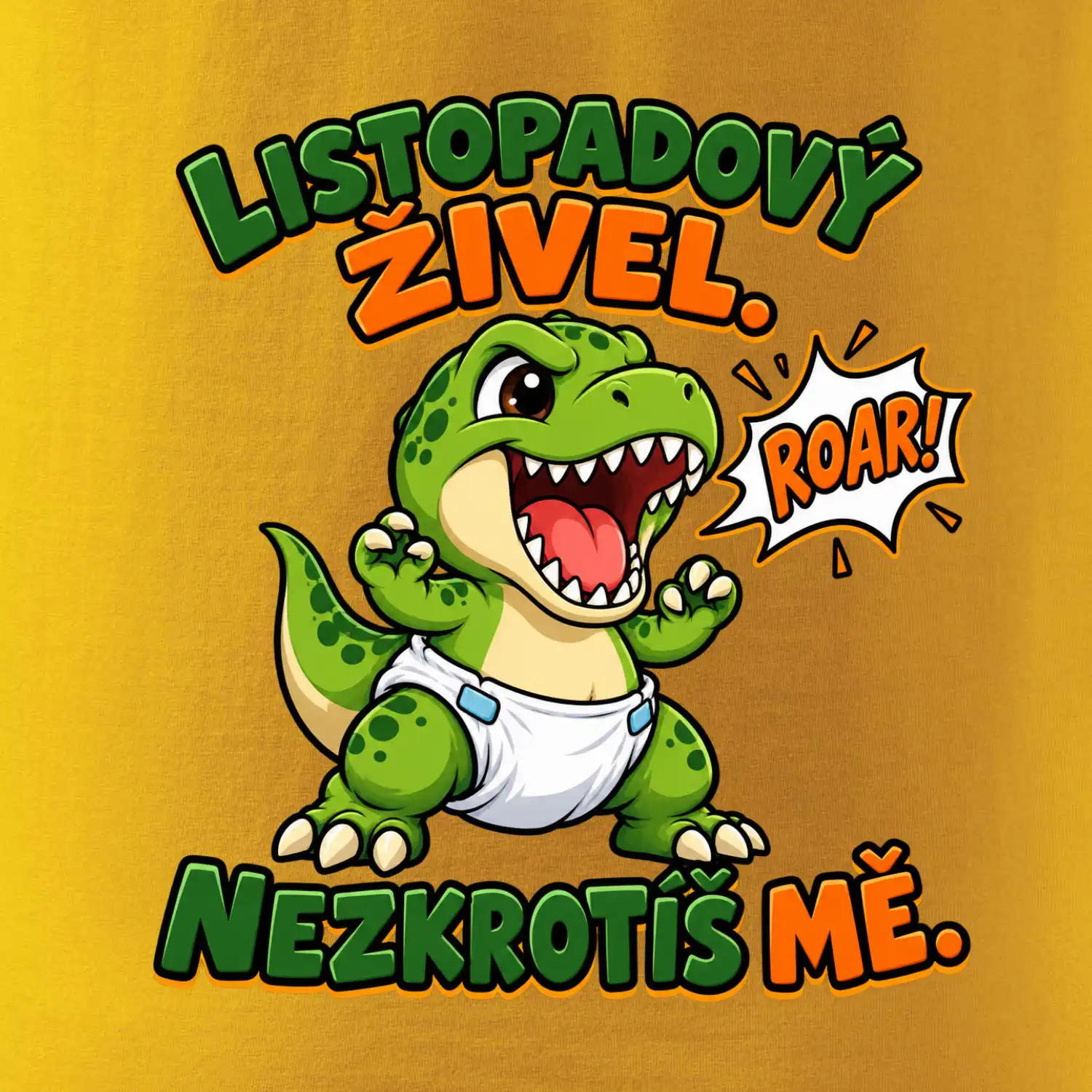 Listopadový živel zelený dinosaurus rex v plence