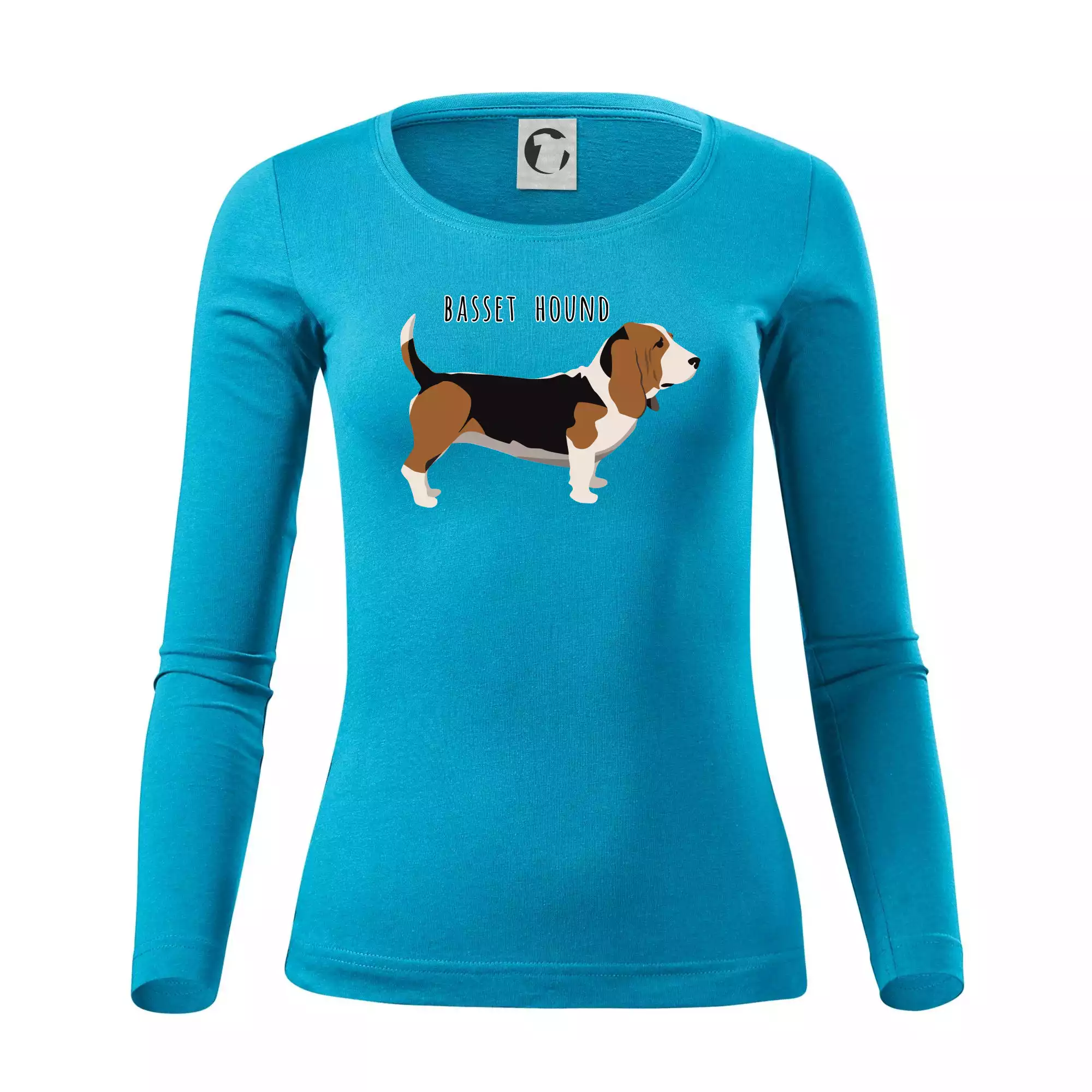 Basset hound pes s nápisem