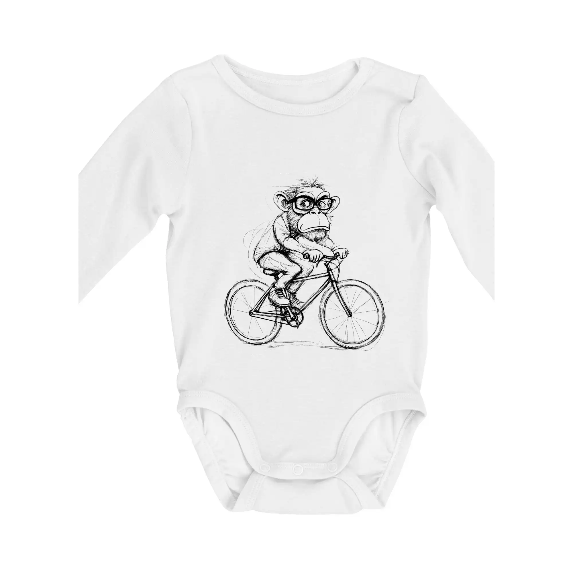 Tričko ako darček pre cyklistu - Opice s okuliarmi na bicykli - Body dojčenské s dlhým rukávom