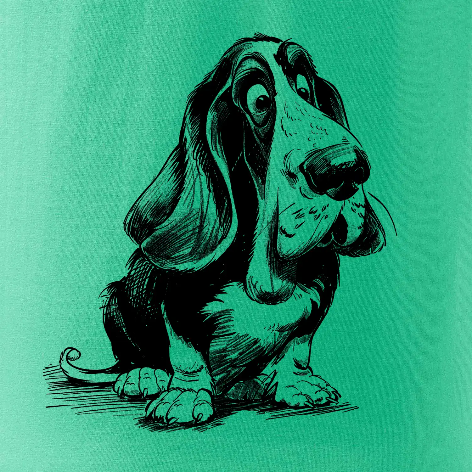 Černobílá karikatura baset