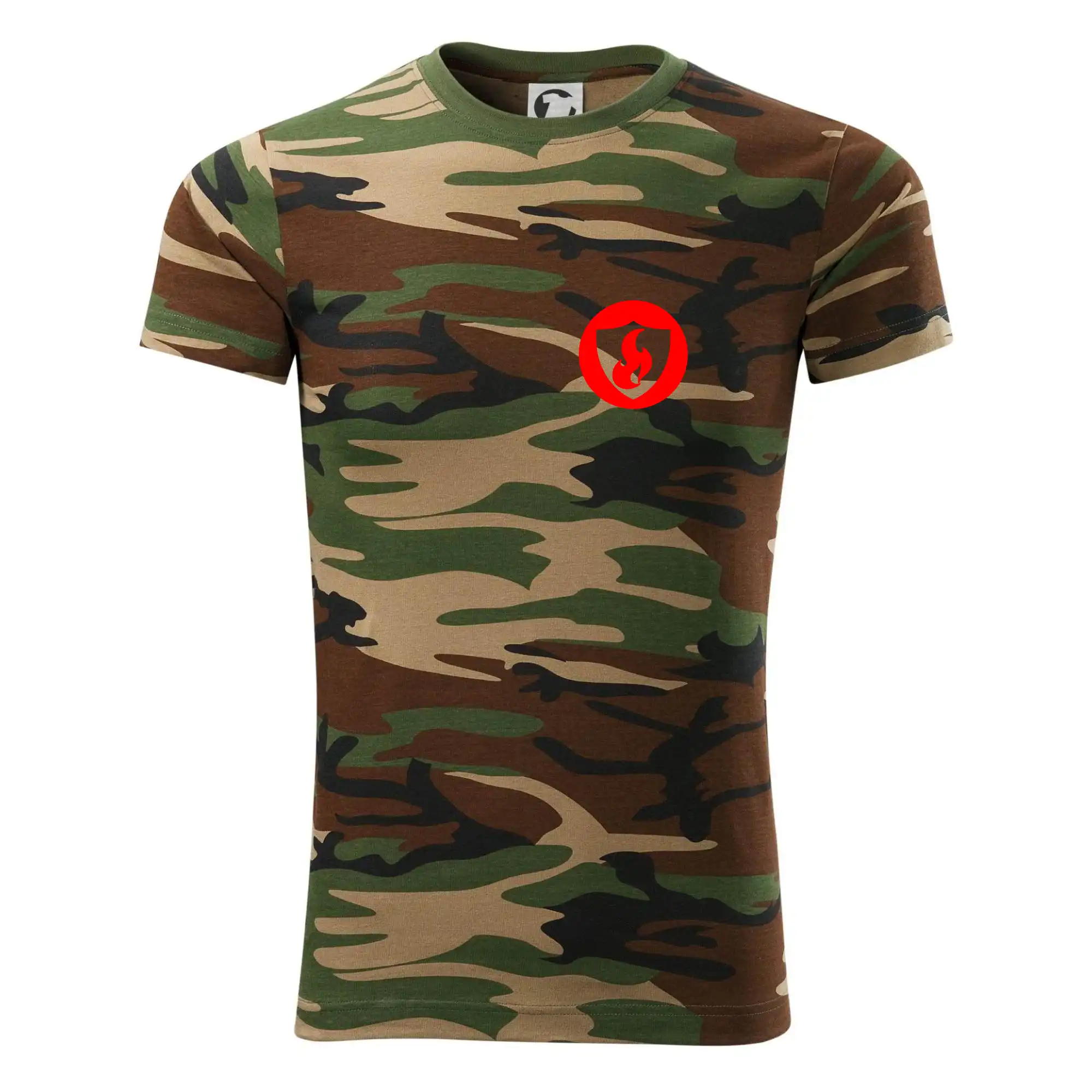 Originálne tričká pre hasičov - Erb plameň na prso - Army CAMOUFLAGE