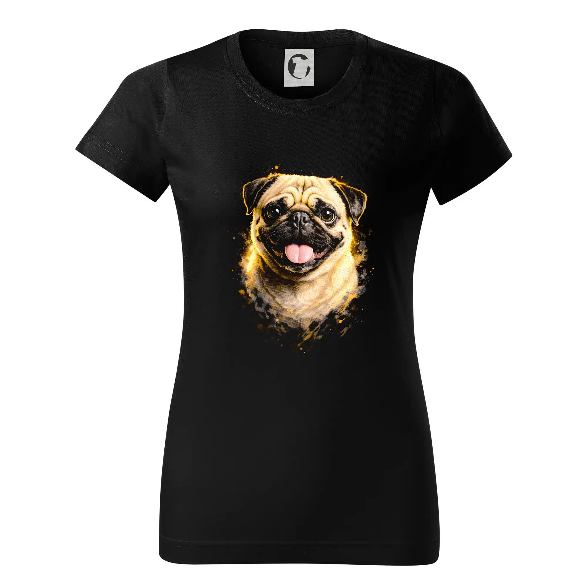 Mops na tričku - Obrázok poltón Mops - Dámske tričko basic - ľahko voľnejšie a dlhšie