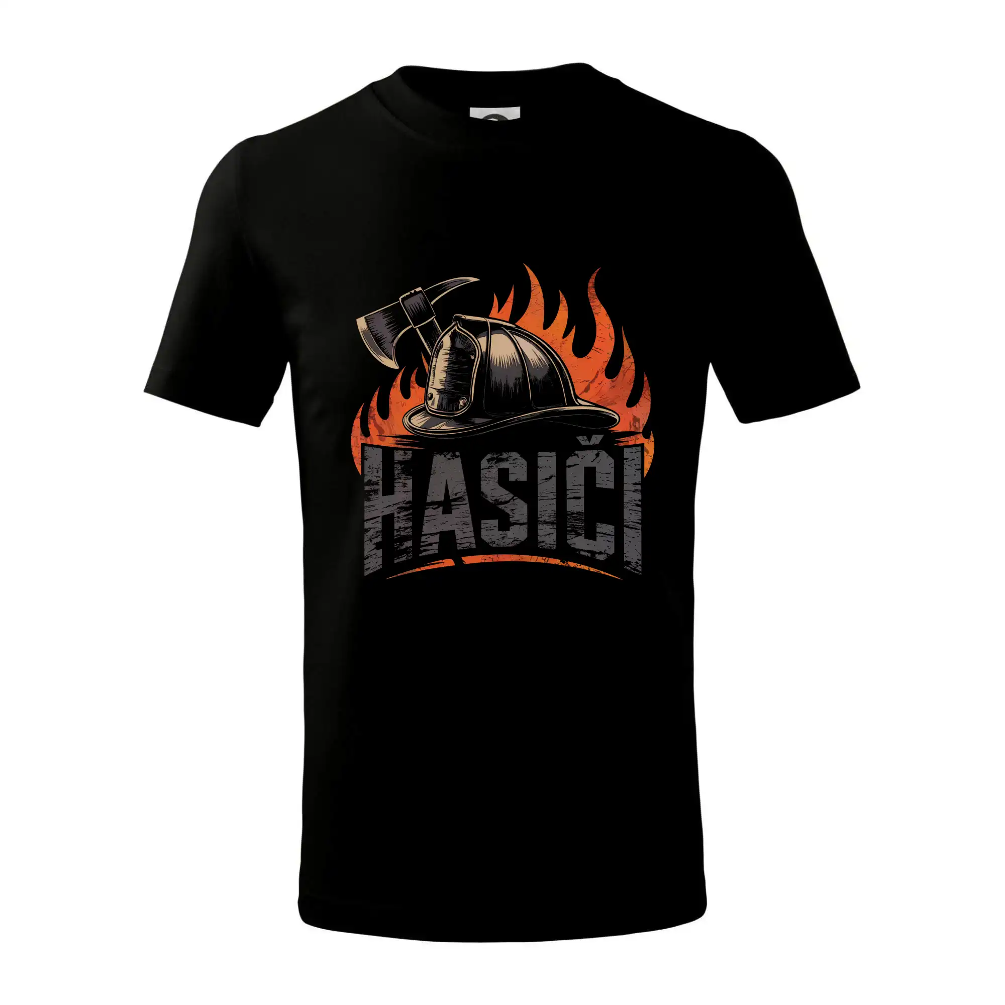 Originálne tričká pre hasičov - Nápis Hasiči, helma a oheň - Tričko detské bavlnené