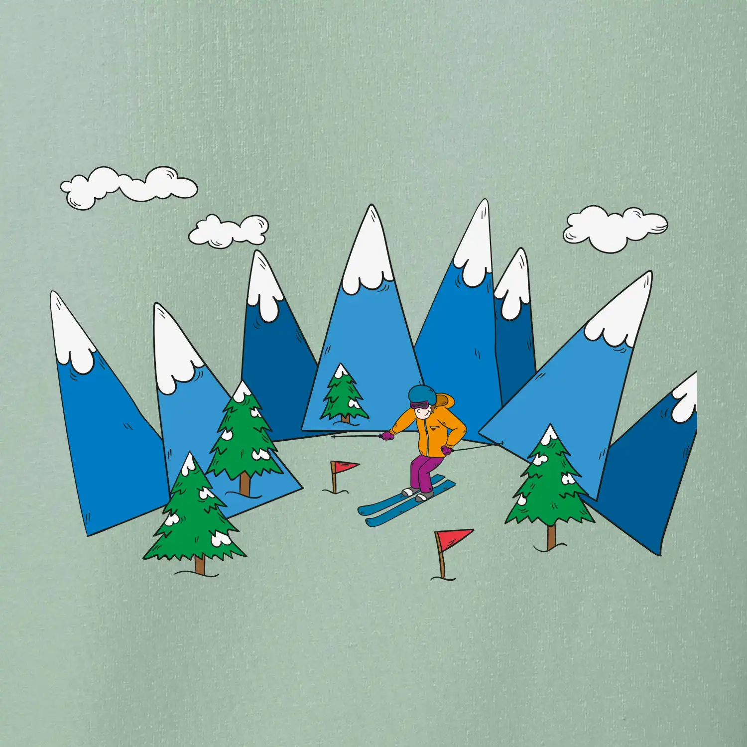 Lyžař a barevné hory