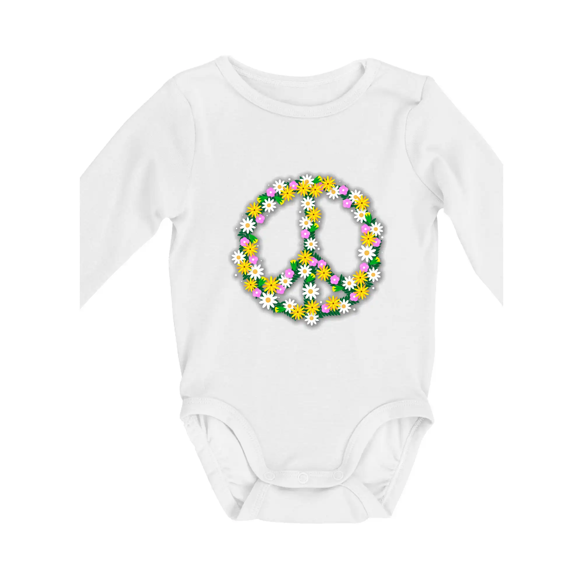 Tričká pre pohodový ľudí - Peace symbol margaréty - Body dojčenské s dlhým rukávom
