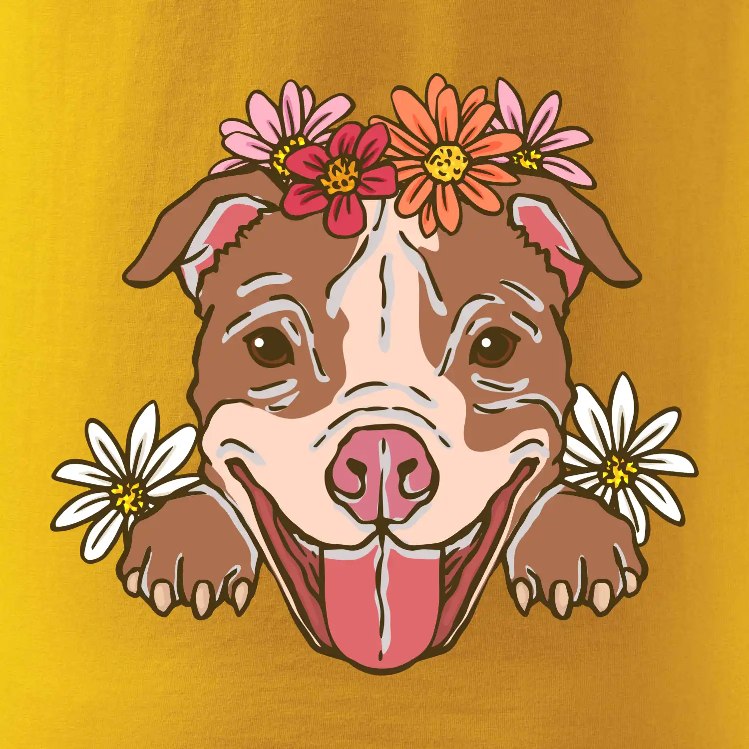 Americký stafordširský teriér hlava s květinami