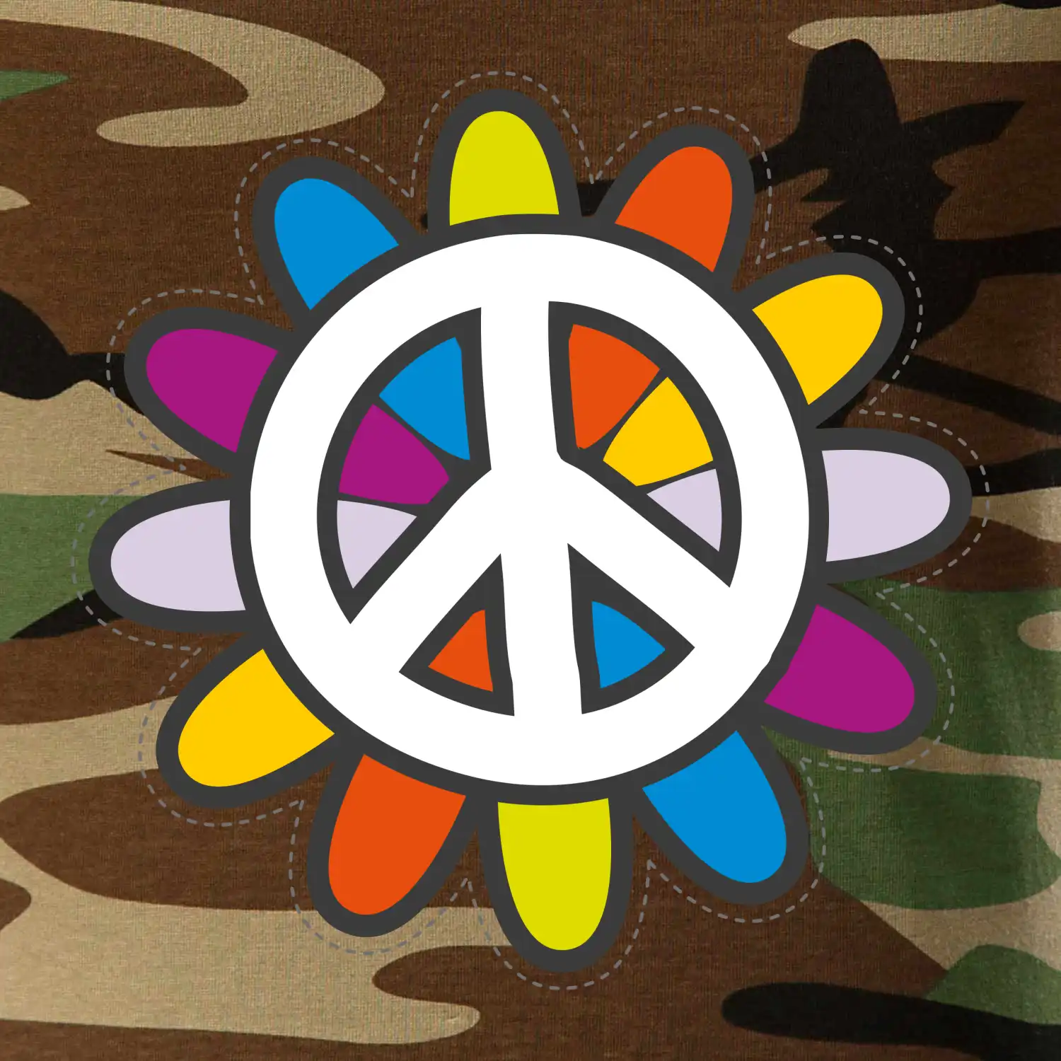 Peace symbol s kreslenou květinou