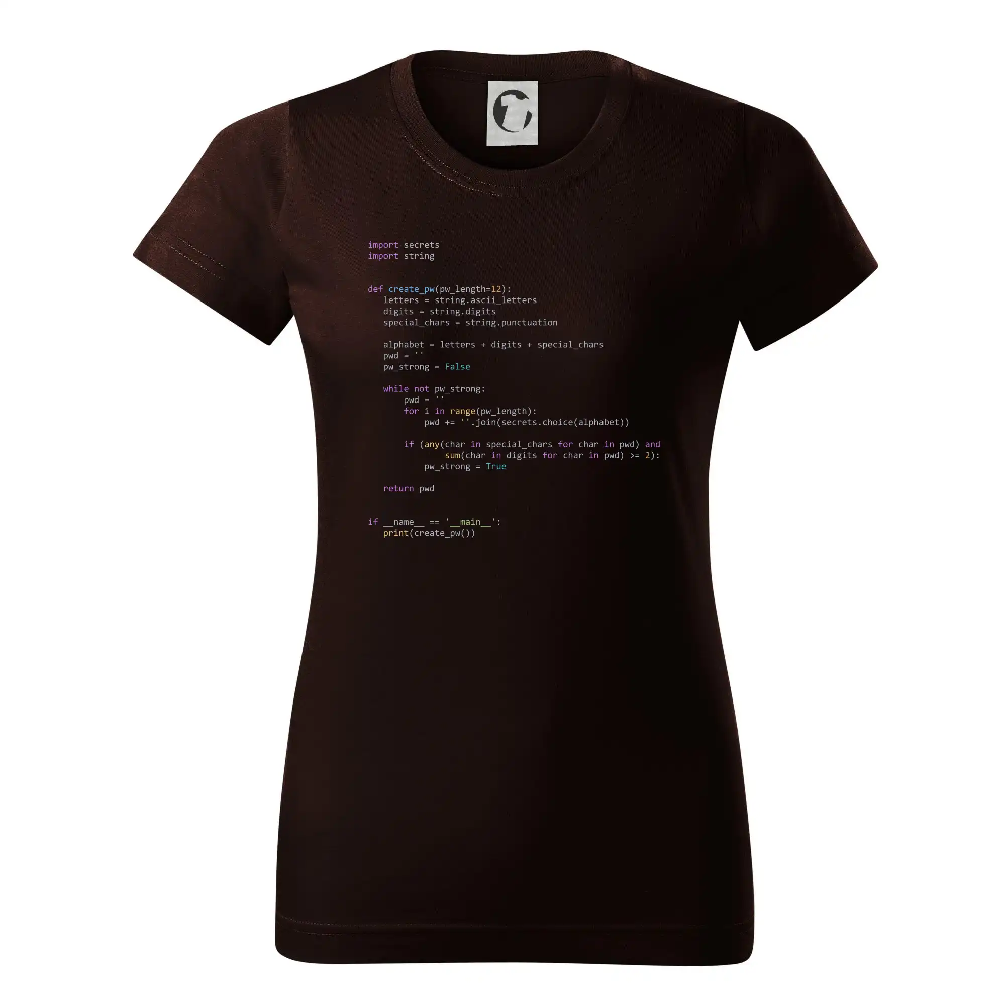 Tričká pre ajťákov - Python Generátor hesiel - Dámske tričko basic - ľahko voľnejšie a dlhšie
