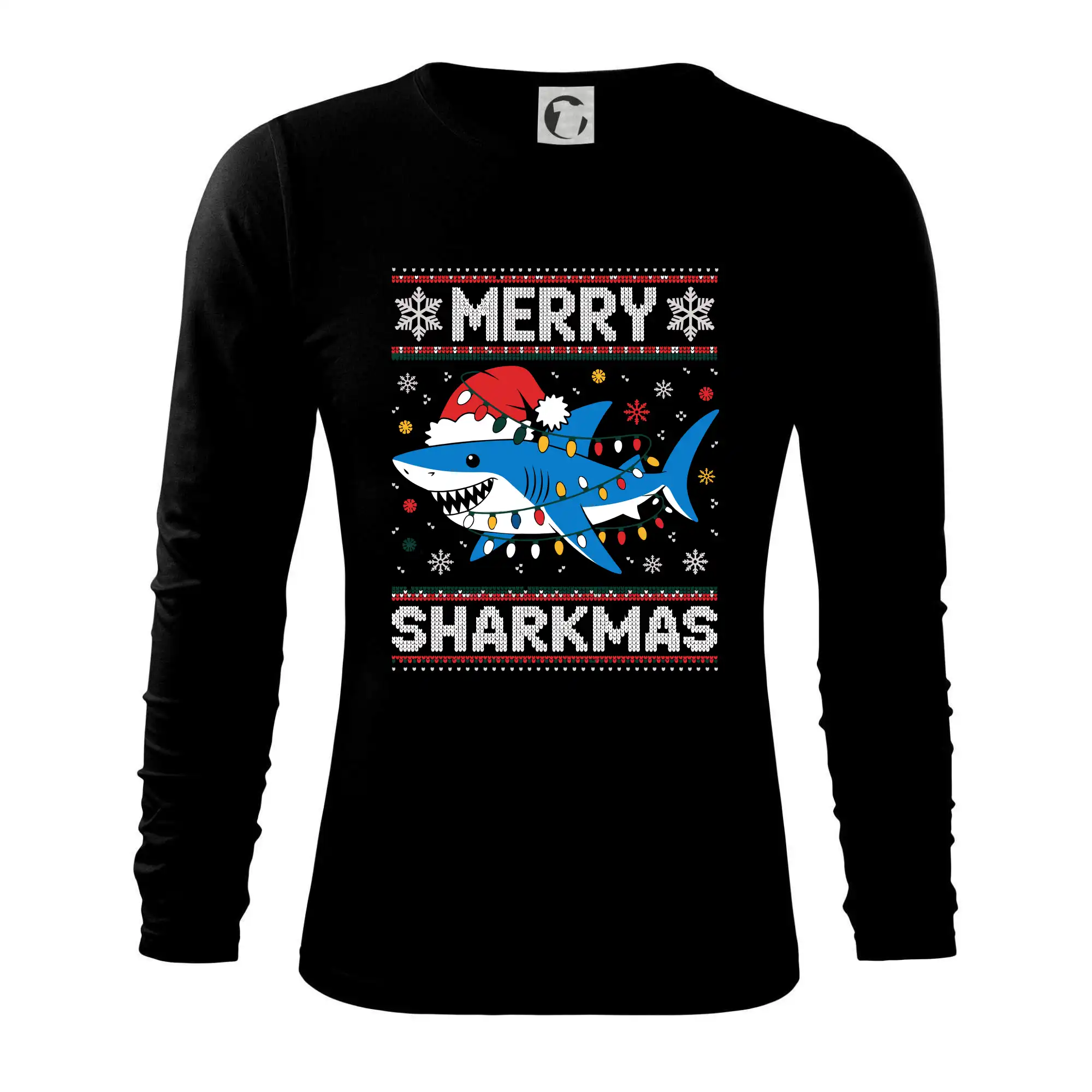 Vianočné tričká - Merry Sharkmas - Tričko s dlhým rukávom FIT-T long sleeve