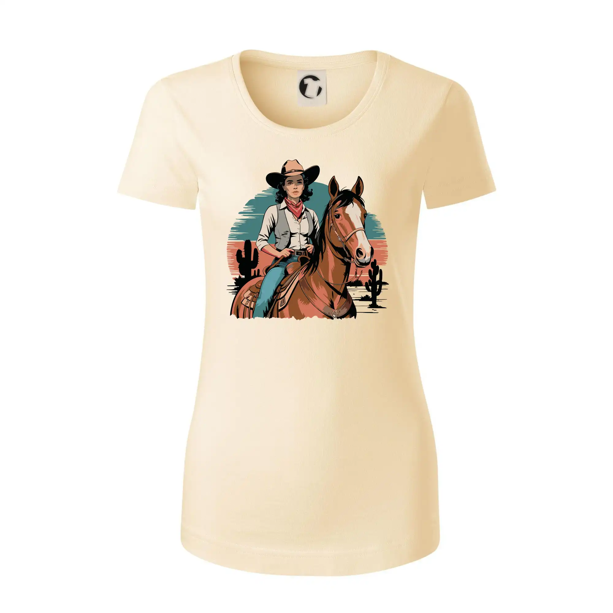 Tričká s koňmi - Cowgirl vintage na koni - Dámske tričko z organickej bavlny Origin (GOTS)