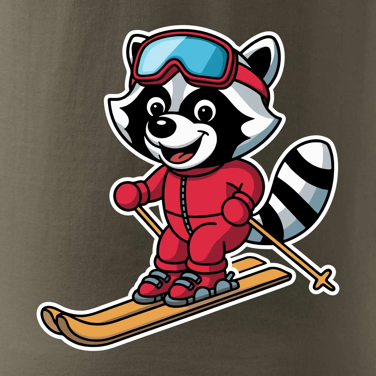 Mýval na lyžích - kreslený