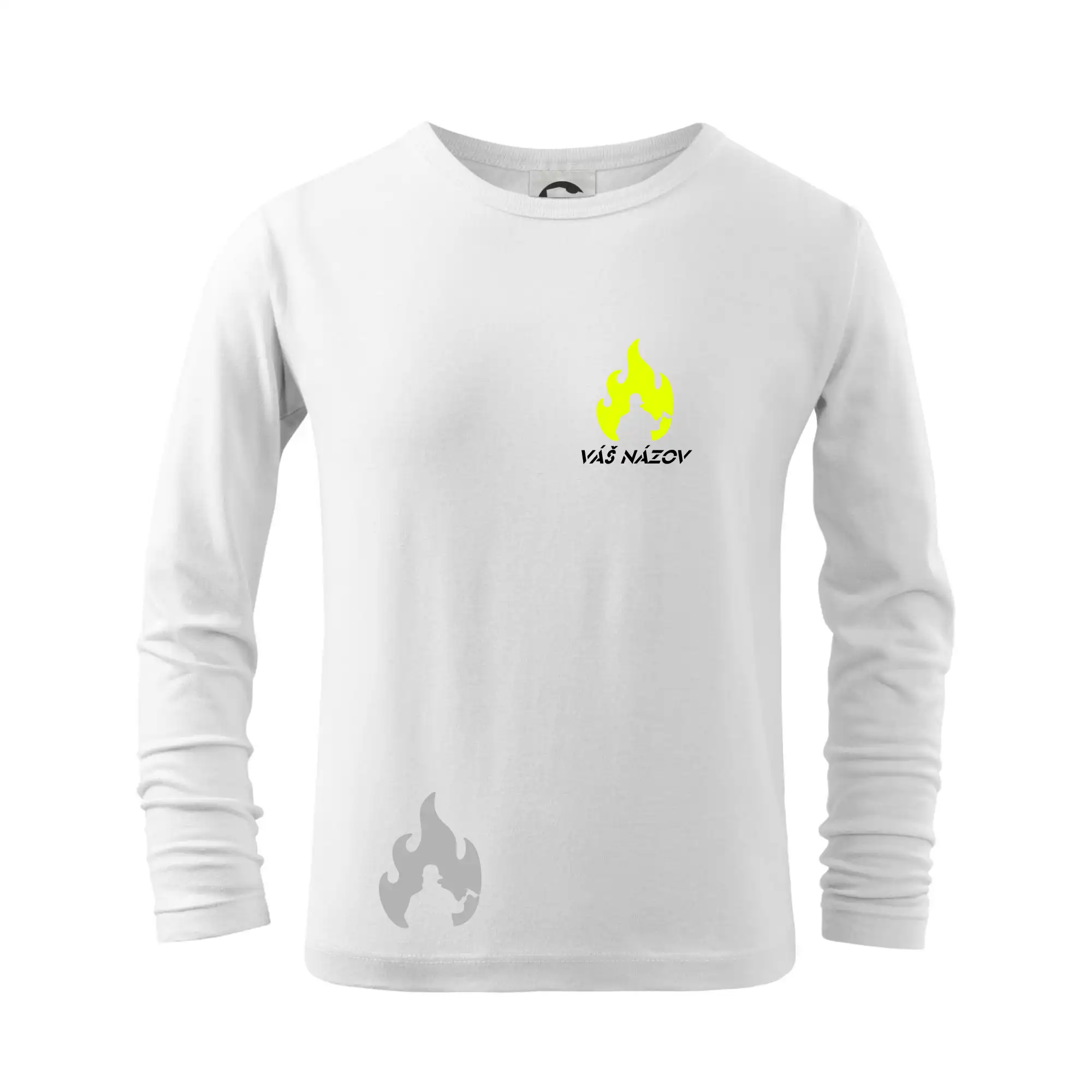 Originálne tričká pre hasičov - Hasiči - oheň - Váš názov - Prsník + chrbát - Tričko detské Long Sleeve