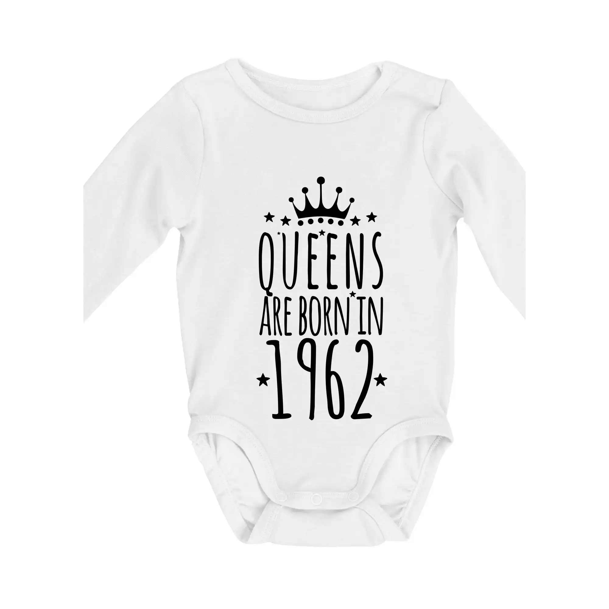 Trička s ročníkom 1962 - Queens are born in 1962 - Body dojčenské s dlhým rukávom