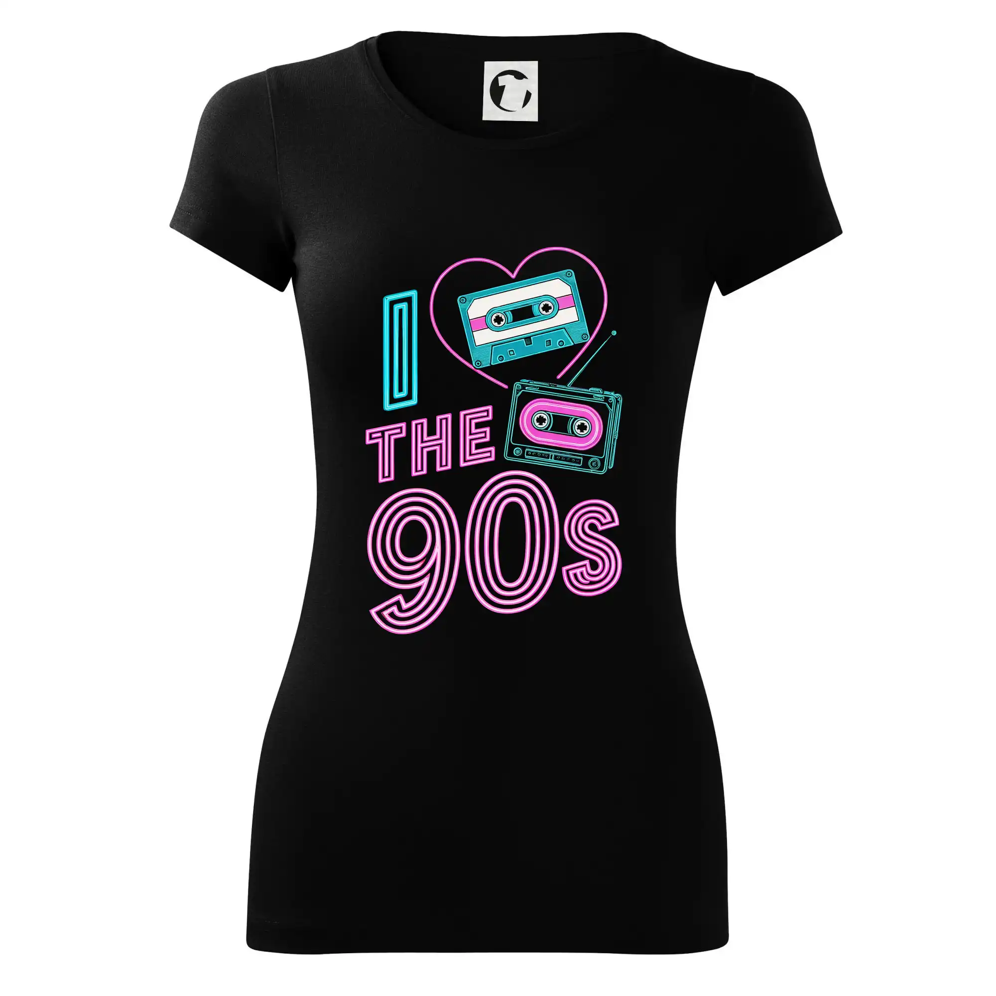 Hudobné tričká - Aj love 90s - neón a kazeta - Dámske tričko Glance - Priliehavejší strih
