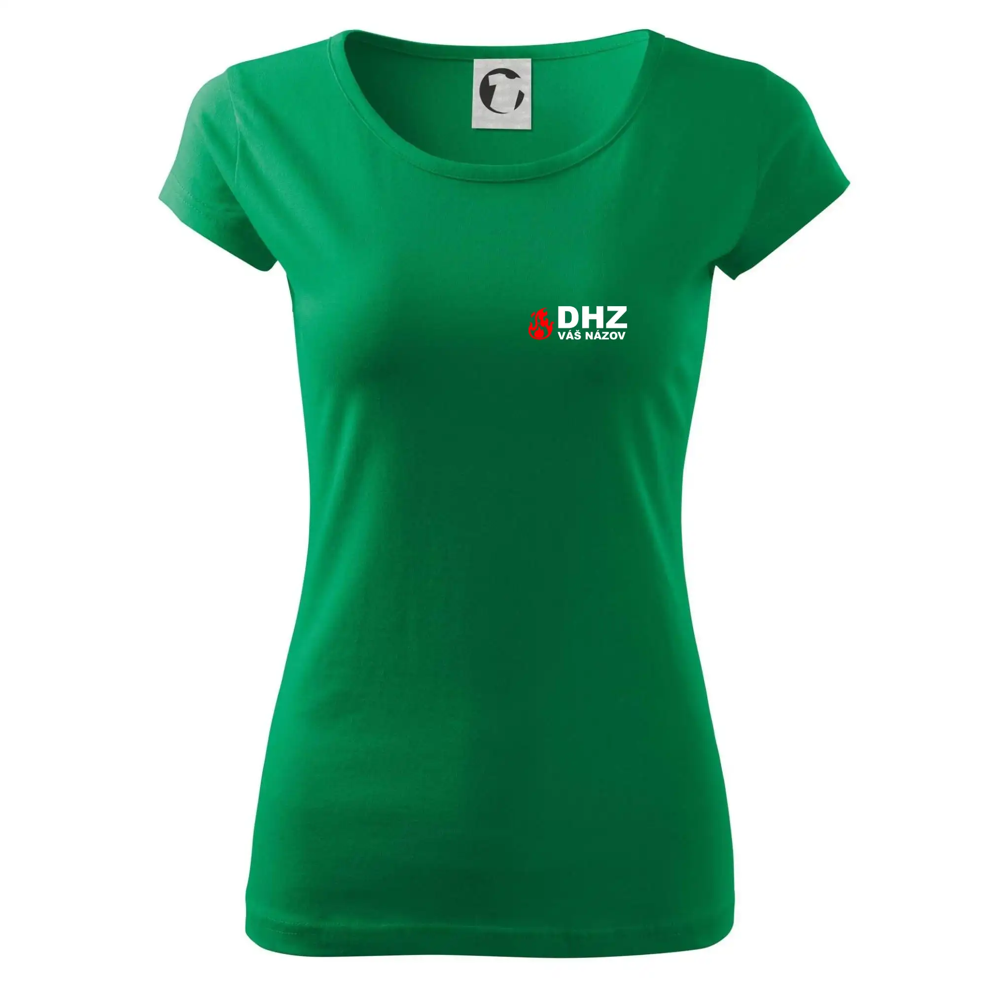 Originálne tričká pre hasičov - DHZ (oheň, názov sboru - vlastný nápis) - Dámske tričko Pure