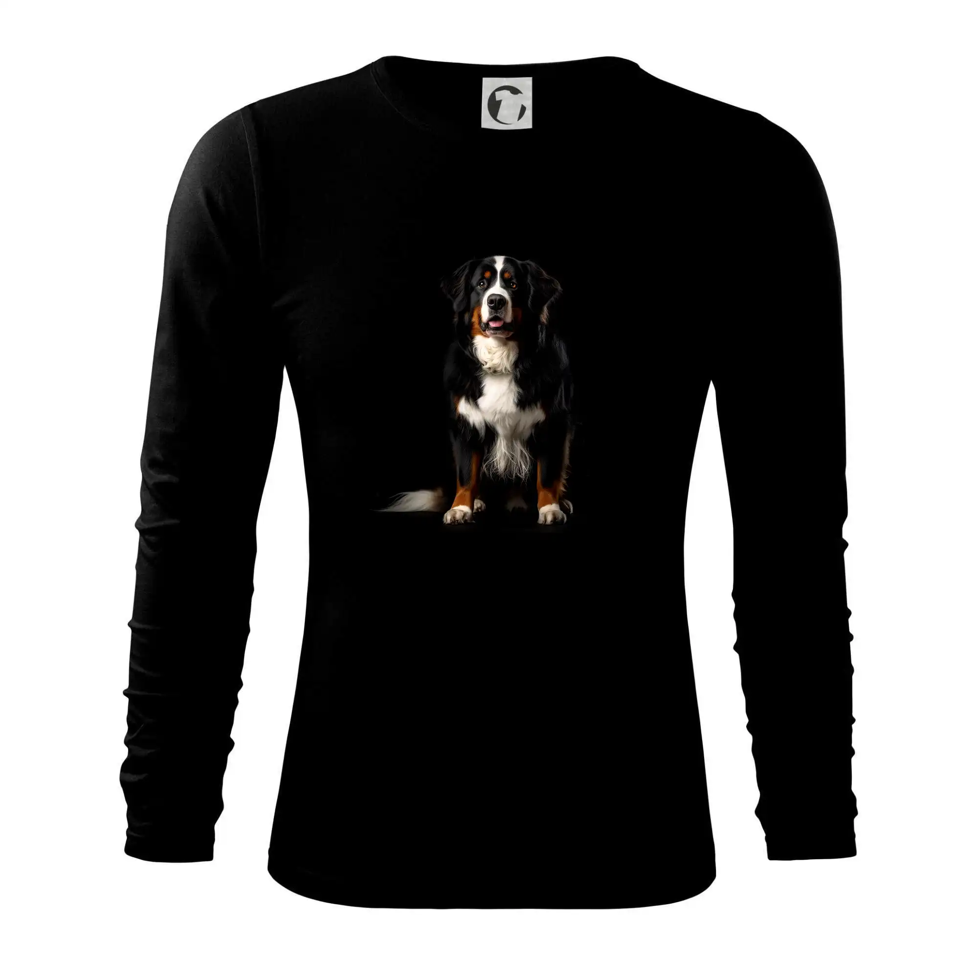 Bernský salašnícky pes na tričku - Bernský salašnícky pes sediaci čierna fotka - Tričko s dlhým rukávom FIT-T long sleeve