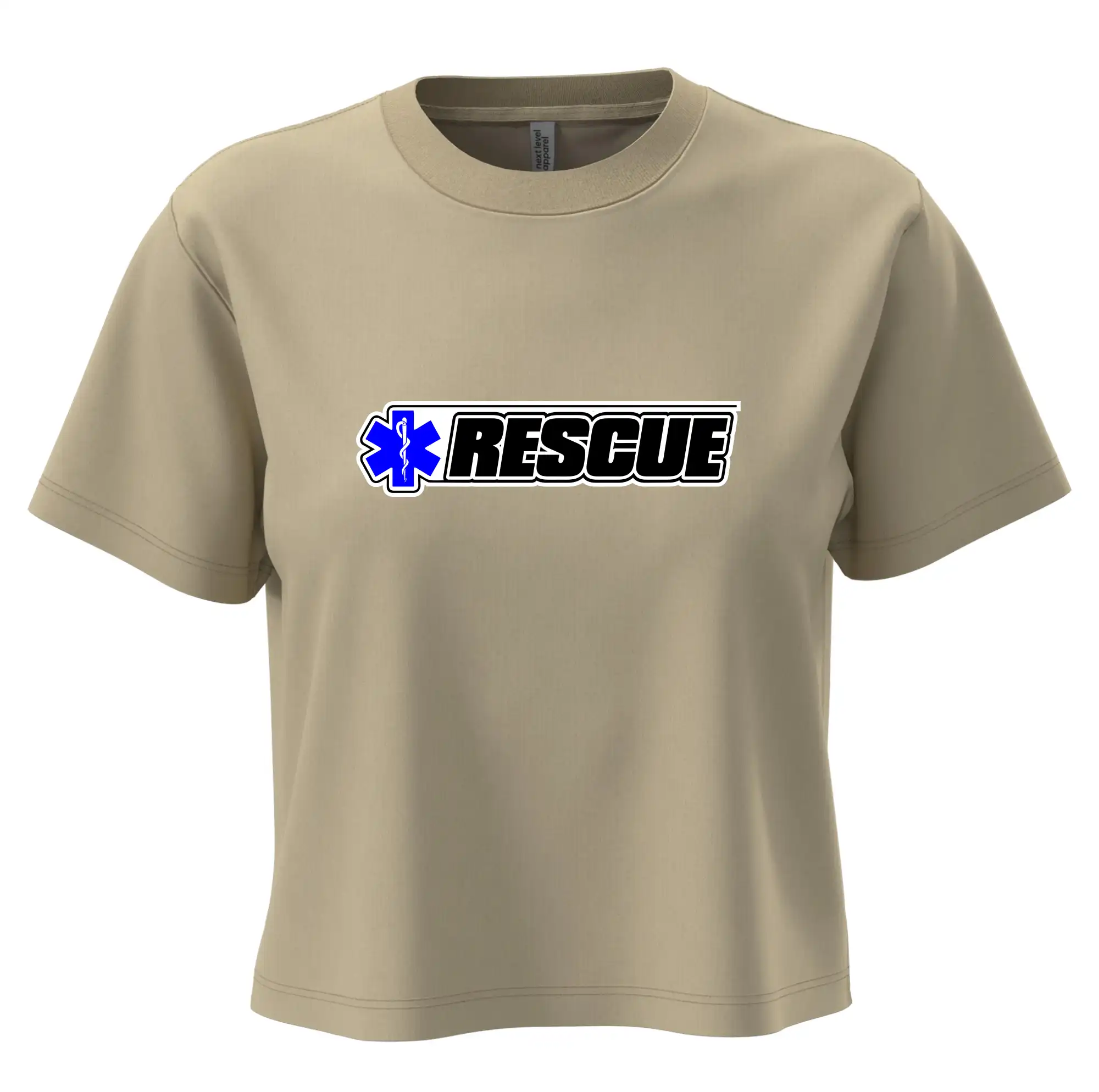 Tričká a mikiny pre záchranárov a lekárov - Kvalitné oblečenie pre zdravotníkov - Záchranár rescue kríž modrý - Boxy cropped tričko OVERSIZE