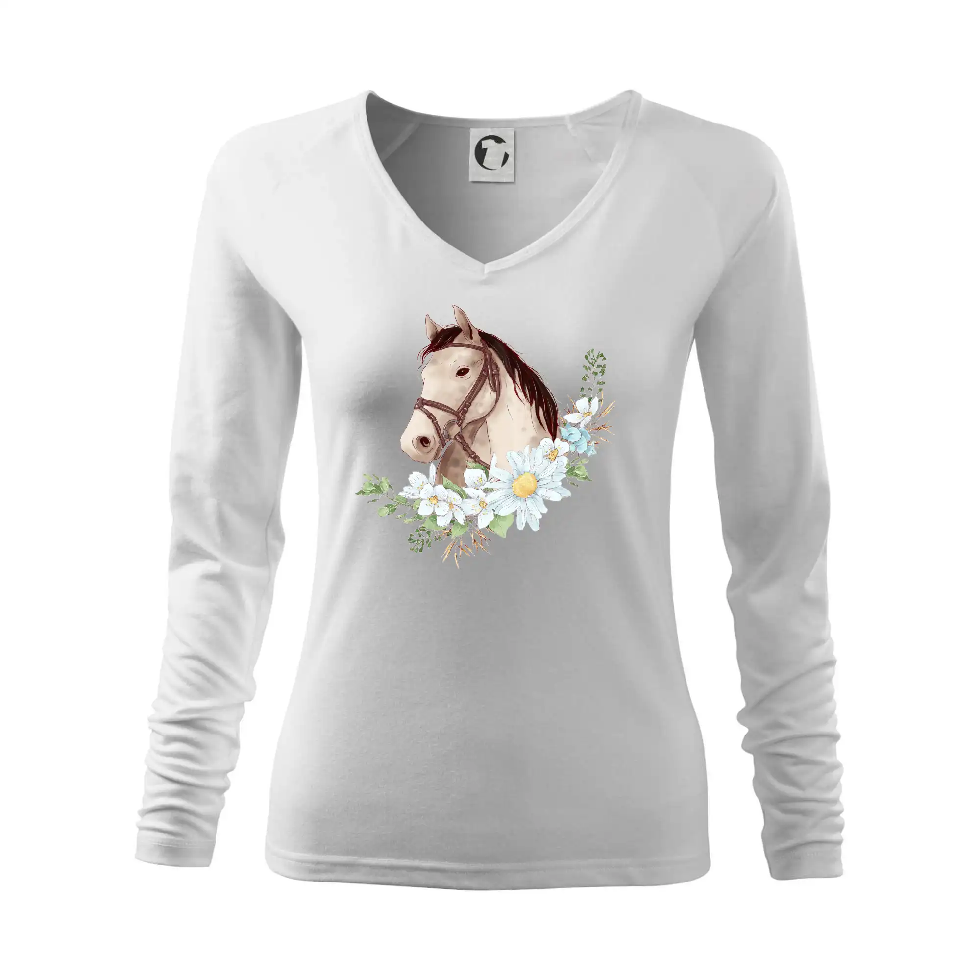 Tričká s koňmi - Hlava koňa a venček z margaréty - Tričko dámske Elegance