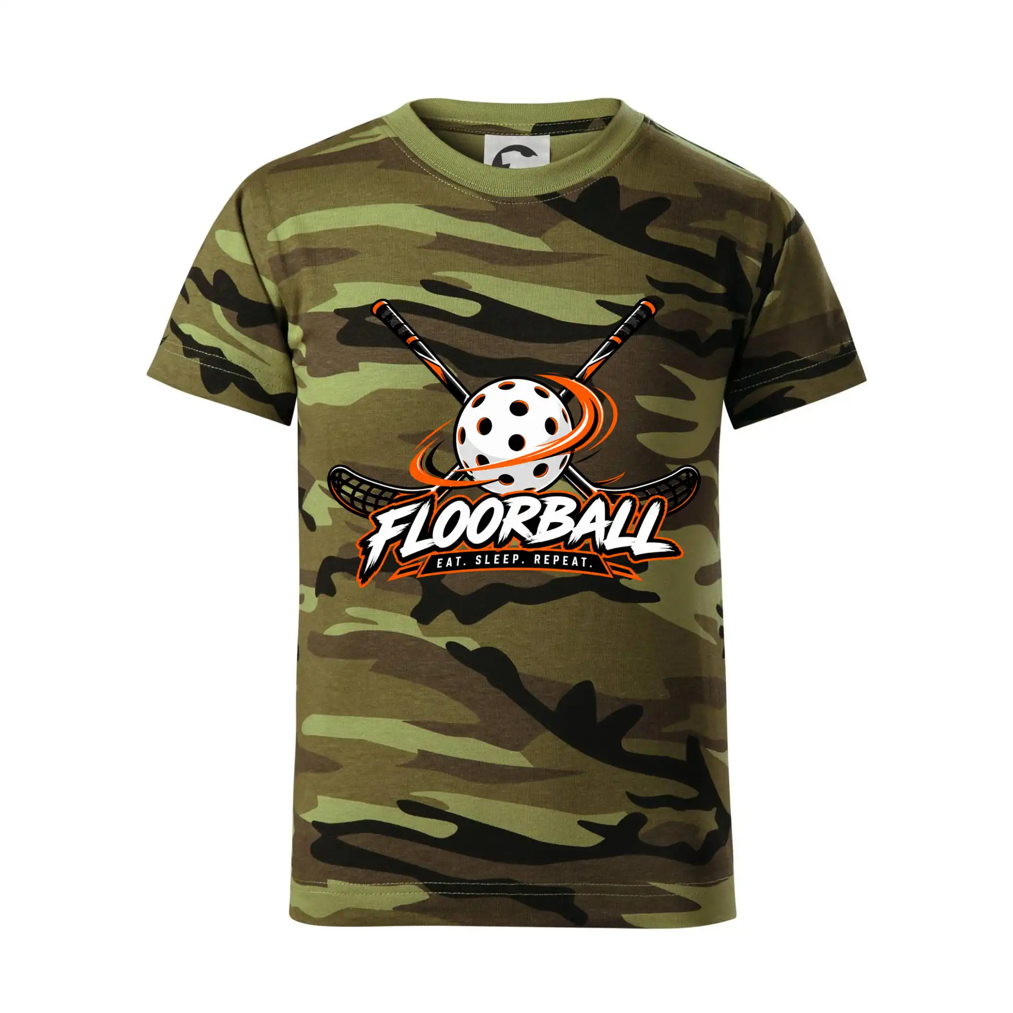 Florbalové hokejky s děrovaným míčkem eat sleep repeat
