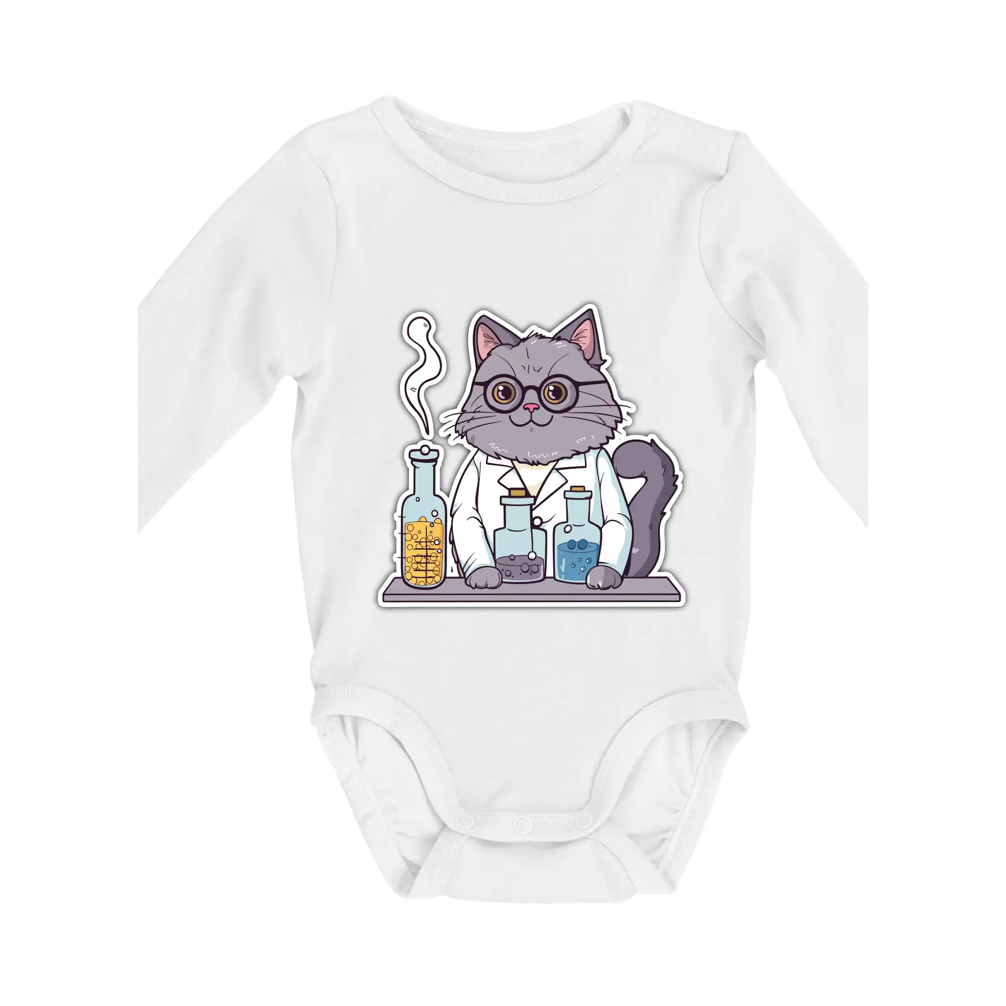Vtipné tričká pre Chemiky - Mačka chemik - Body dojčenské s dlhým rukávom