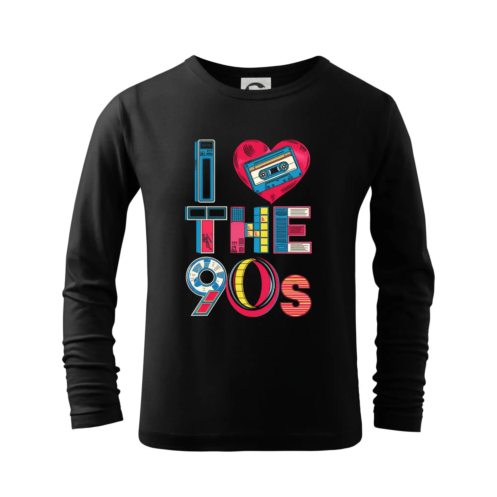 Hudobné tričká - Aj love 90s - srdce a kazeta - Tričko detské Long Sleeve