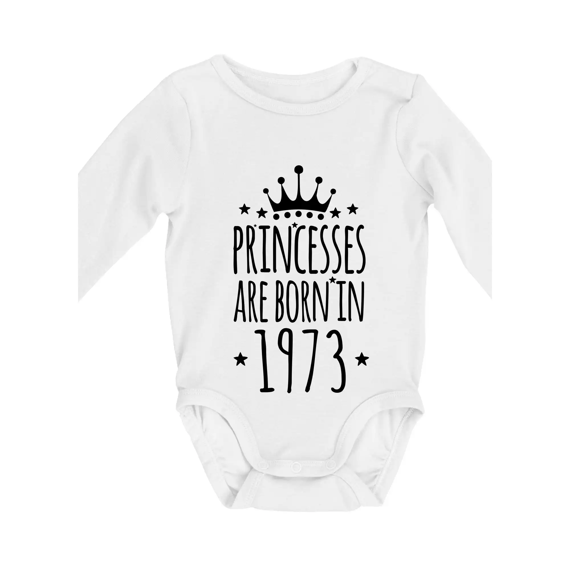 Tričká k narodeninám - Princesses are born in 1973 - Body dojčenské s dlhým rukávom