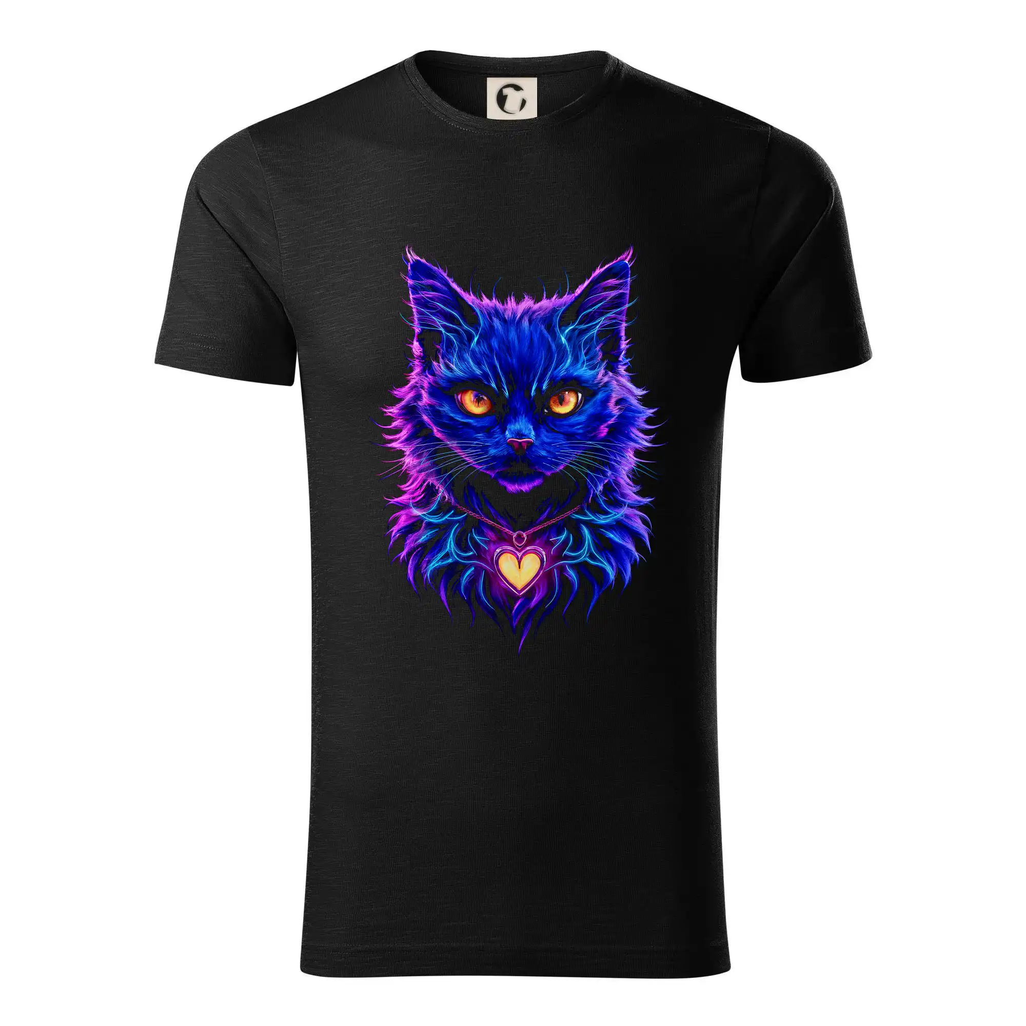 Vtipná tričká s mačkou - Fialovo modrá mačka so srdcom - Tričko z organickej bavlny