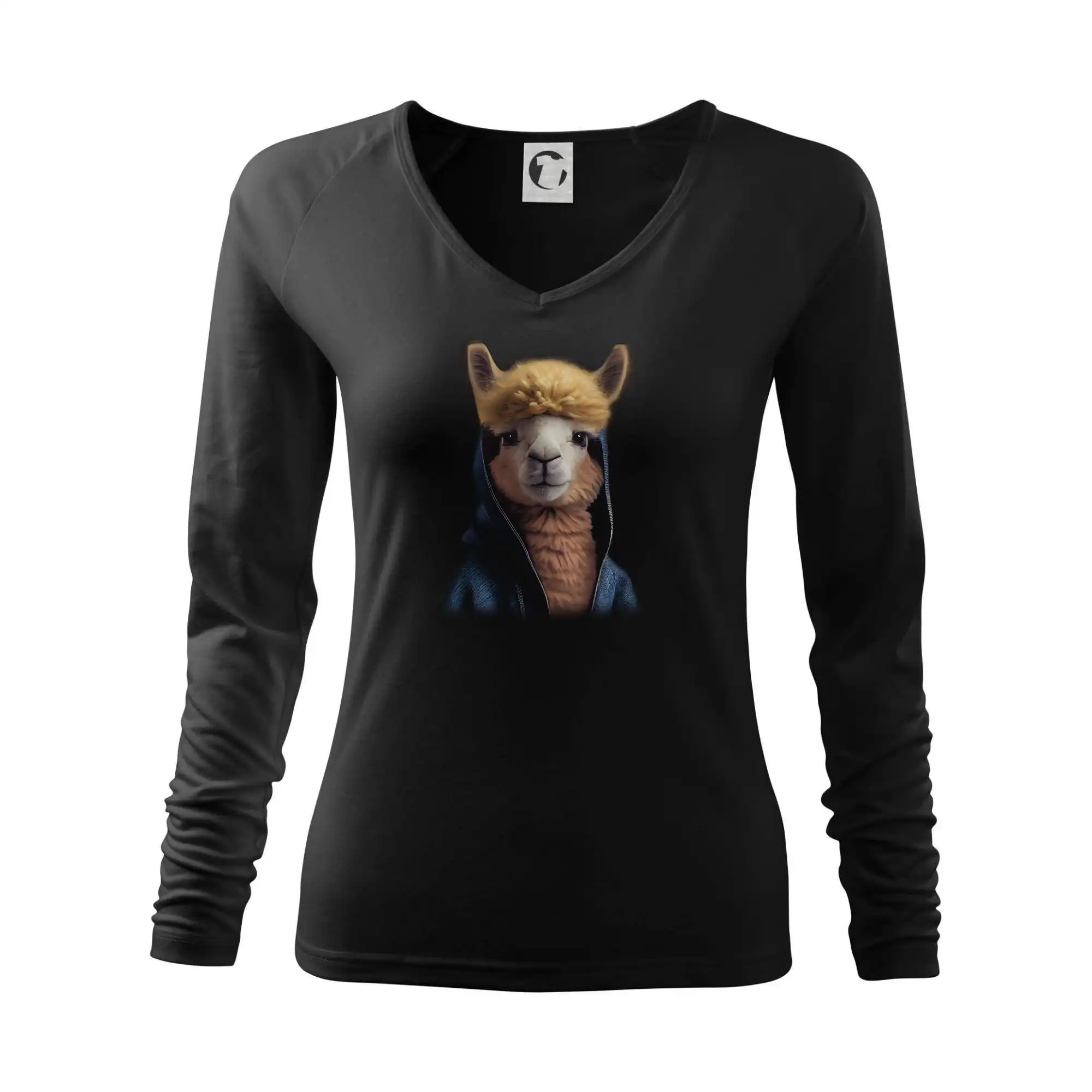 Tričká so zvieratami - Alpaka v mikině - Tričko dámske Elegance