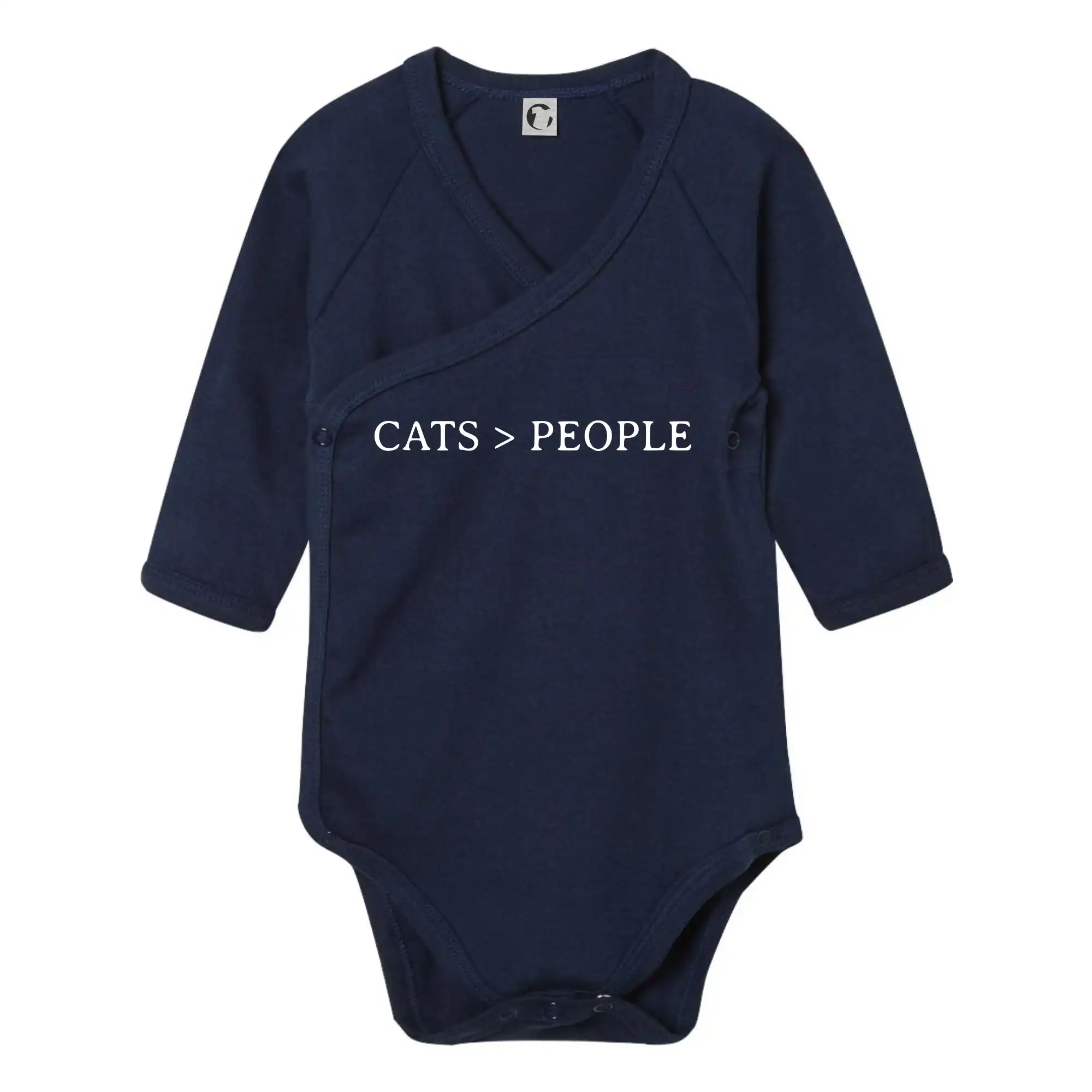 Vtipná tričká s mačkou - Cats > people - Body zavinovacie s dlhým rukávom