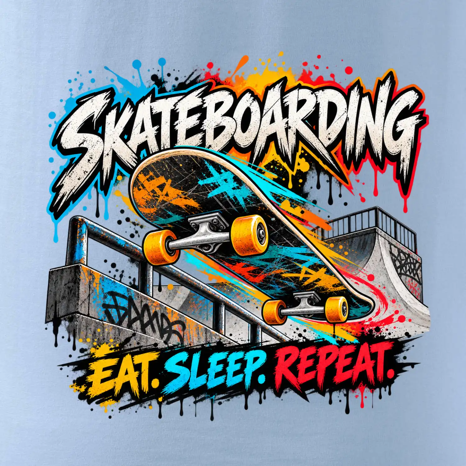 Skateboard ve street stylu eat sleep repeat